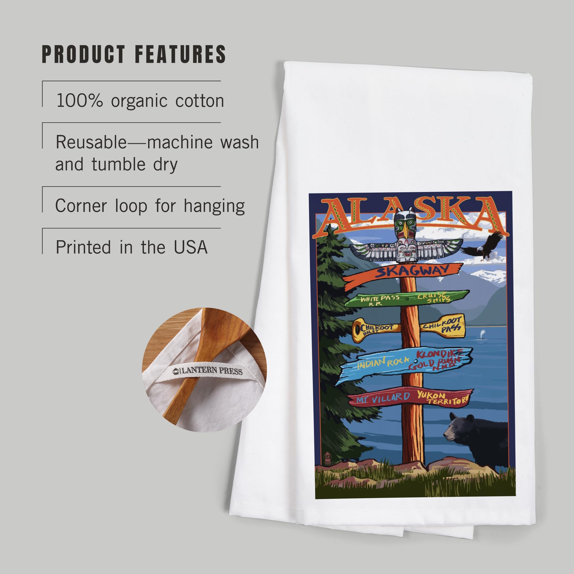 Lantern Press Skagway Alaska Destination Sign - 100% Cotton Tea Towel & Decorative Hand Towel for Kitchen, Home Decor - Perfect for Gifts, Housewarming, and Rustic Farmhouse Style