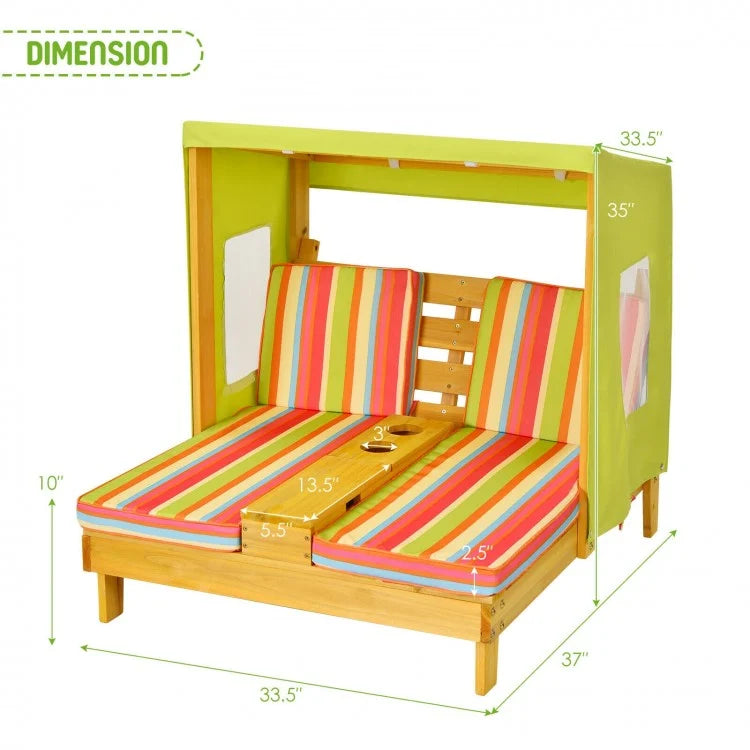 Best Kids Patio Lounge Chair with Cup Holders & Sun Awning - Outdoor Children's Relaxing Chair for Poolside, Backyard, Beach & Garden - Multicolor