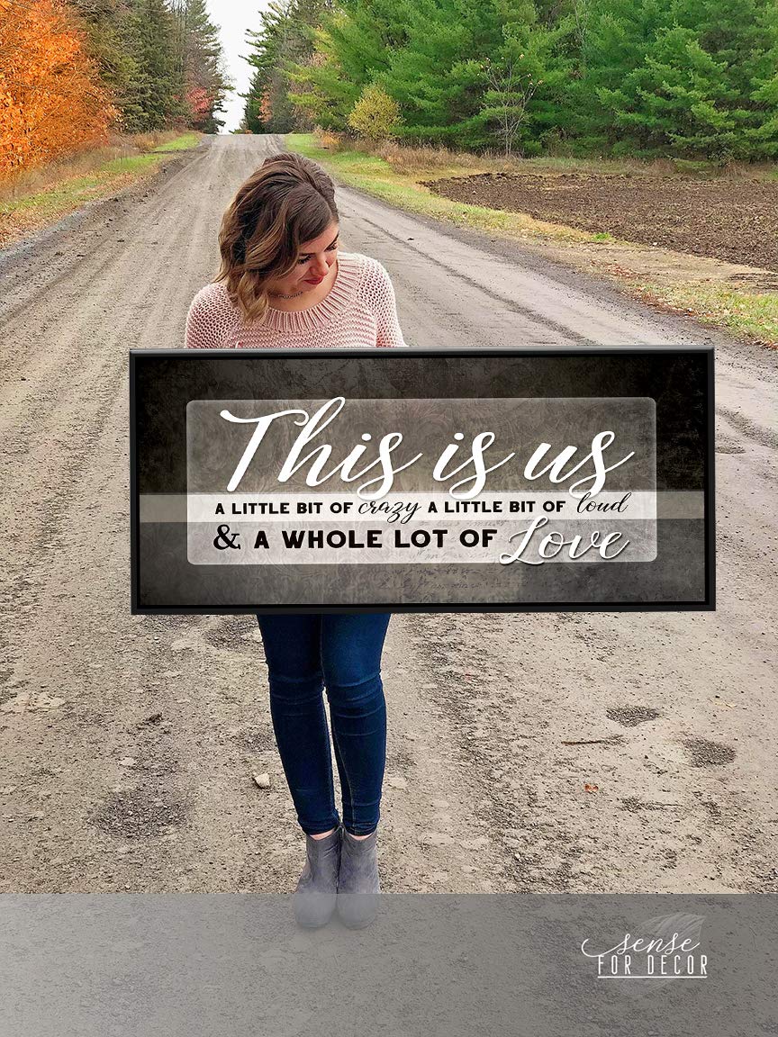This Is Us Framed Wall Art - Large Canvas Farmhouse Decor for Living Room, Family Wall Art, Housewarming Gift for New Home (Brown & Black Floating Frame, 42x19) - Perfect for Home Decor, Housewarming Parties & Cozy Farmhouse Style Interiors