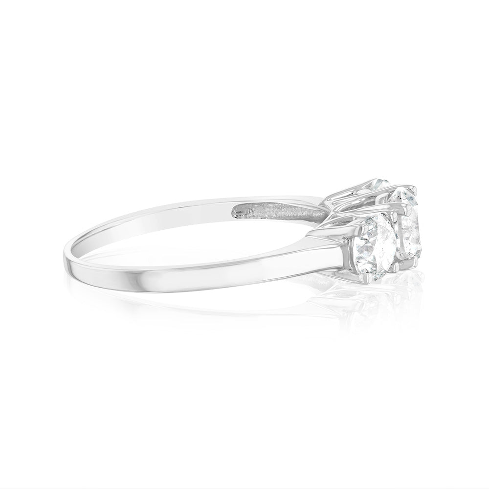 14K White Gold 1.5 Carat Diamond Trilogy Engagement Ring - 3 Round Brilliant Cut Diamonds for Wedding, Proposal & Anniversary Gifts