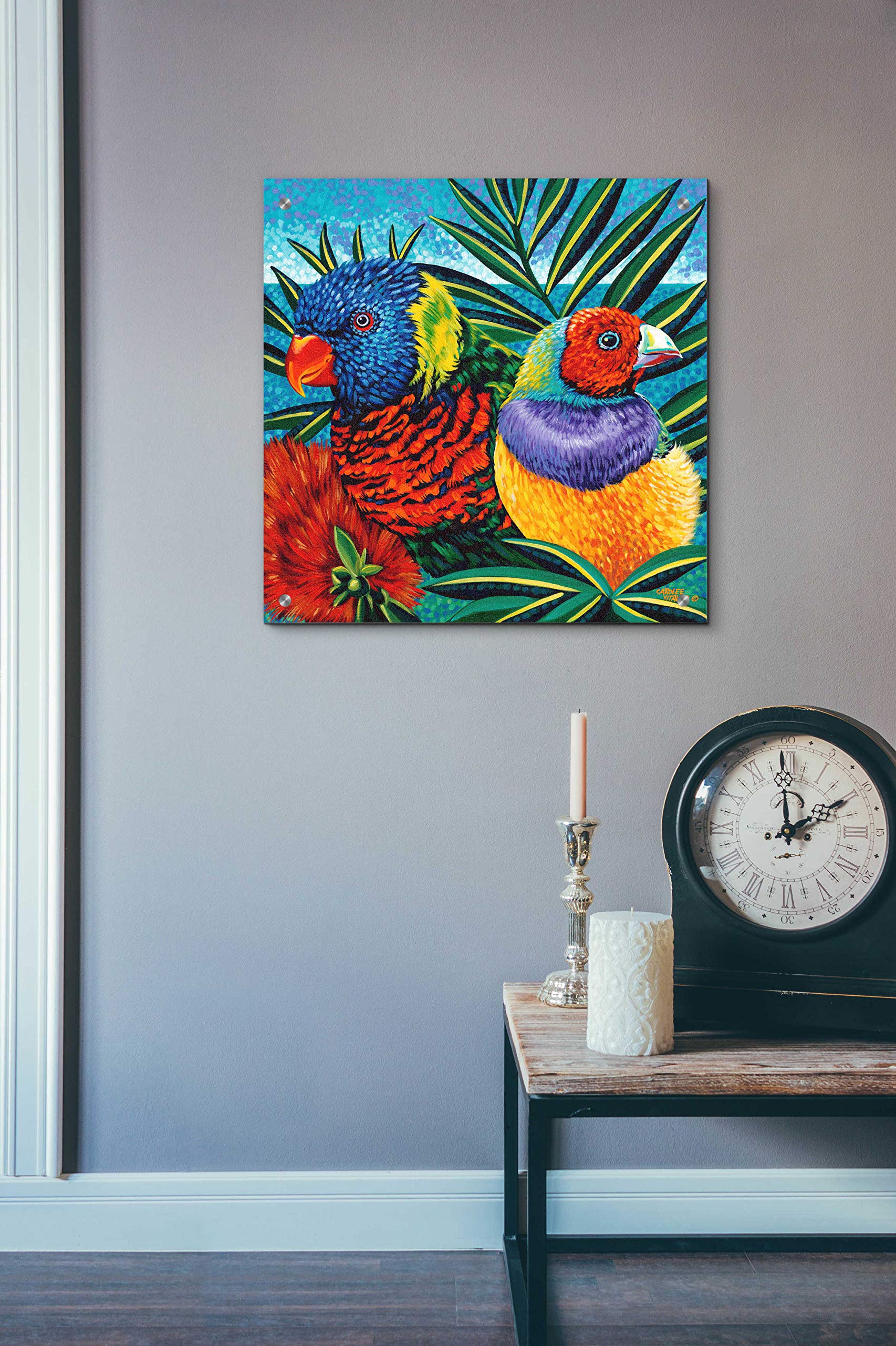 Birds in Paradise II by Carolee Vitaletti - 24x24 Inch Vibrant Acrylic Glass Wall Art Painting - Tropical Bird Decor for Living Room, Bedroom & Office