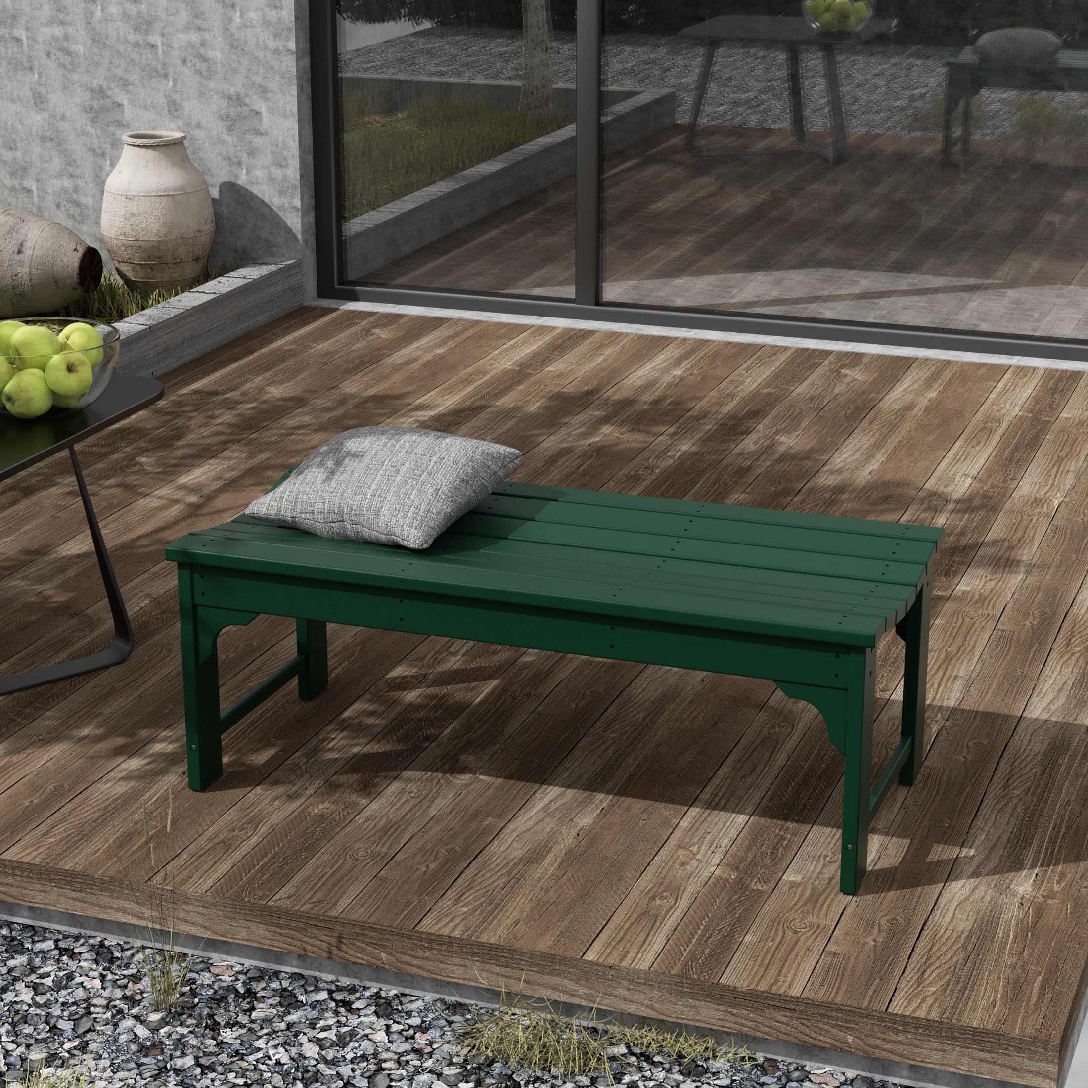 WestinTrends Malibu Outdoor Bench - All Weather Resistant Poly Lumber Backless Patio Garden Bench - Comfortable Adirondack Style Curved Seat - Dark Green - Perfect for Garden, Patio, Poolside & Outdoor Relaxation