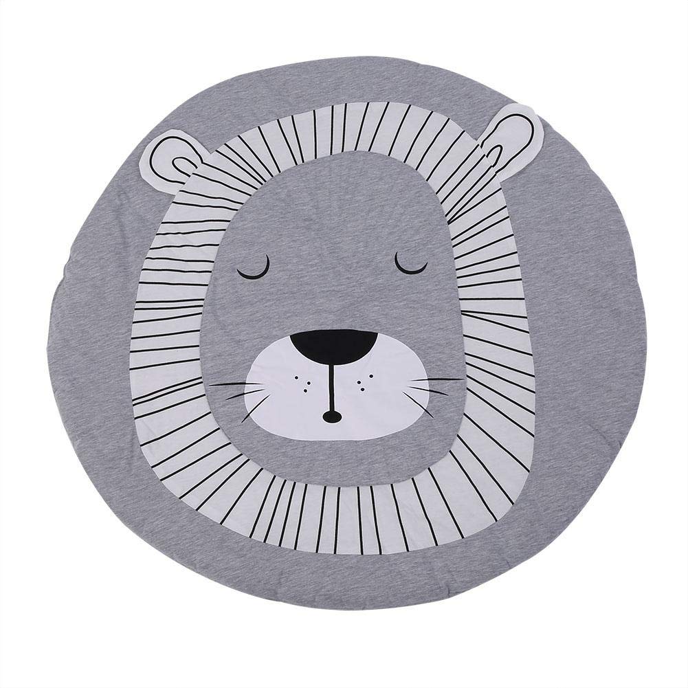Soft Cartoon Animal Play Mat for Toddlers - Cotton Baby Crawling Blanket with Grey Lion Pattern, Nursery Room Decor | Perfect for Playtime, Tummy Time & Floor Activities
