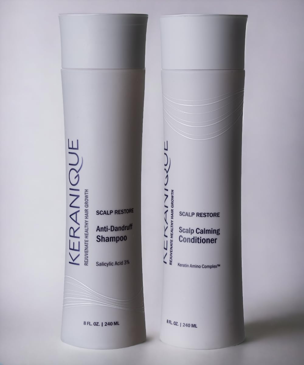 Keranique Anti-Dandruff Shampoo & Scalp Restoring Conditioner Set - Sulfate-Free Treatment for Flaky Scalp & Hair Growth - Perfect for Dry, Itchy Scalp Relief at Home