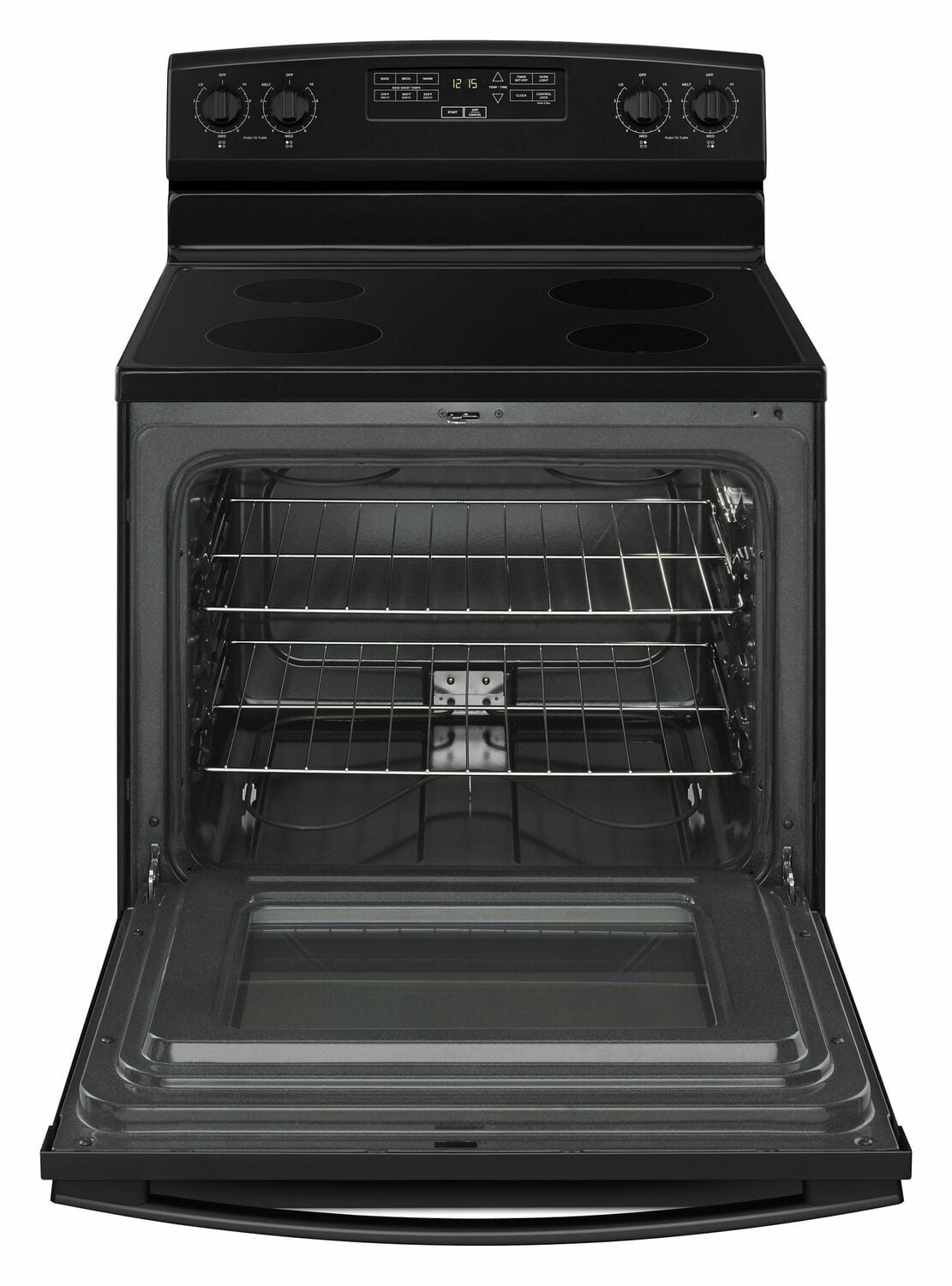 Amana AER6303MFB 30 Inch Black Electric Range with Extra Large Oven Window - Perfect for Home Kitchens & Baking Enthusiasts