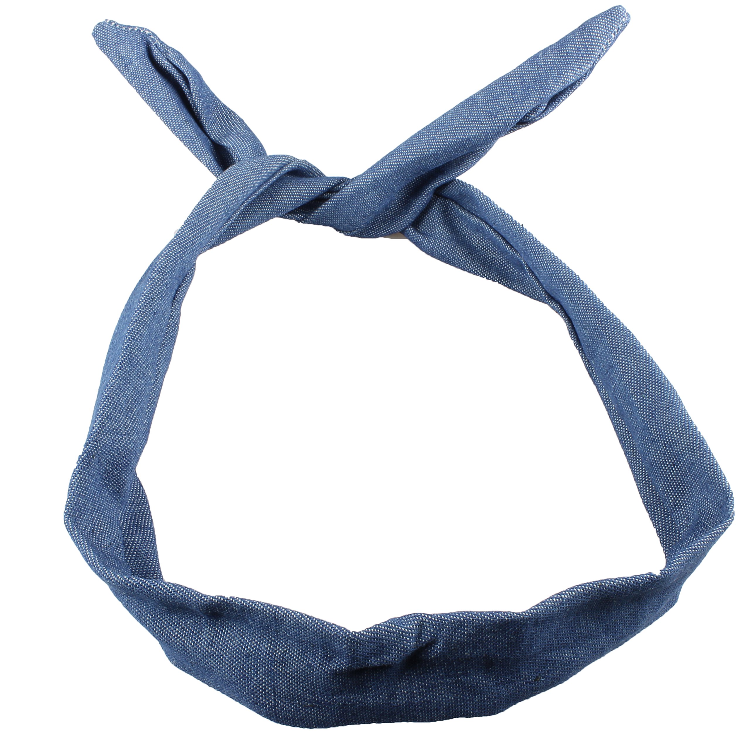 Vintage Retro Rockabilly Wire Headband - Blue Denim Wired Head Scarf & Hair Wrap for Women - Perfect for 50s Style, Pinup Fashion, and Vintage Costume Parties