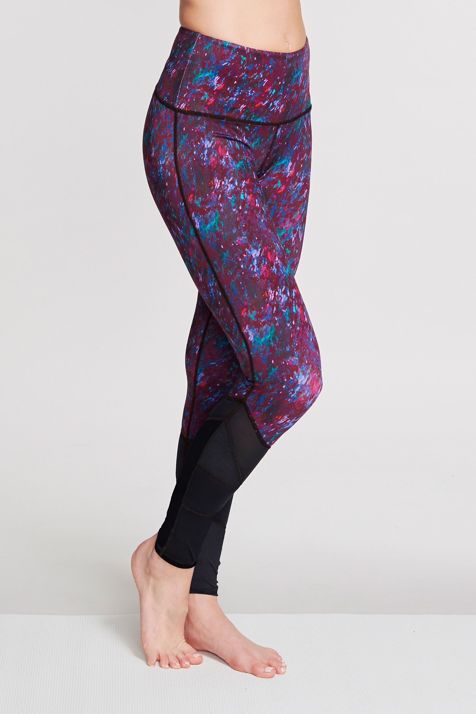 High Waisted Slimming Full Length Leggings for Women - Moving Waters Berry Print - Tummy Control Yoga Pants for Workout, Running & Everyday Wear