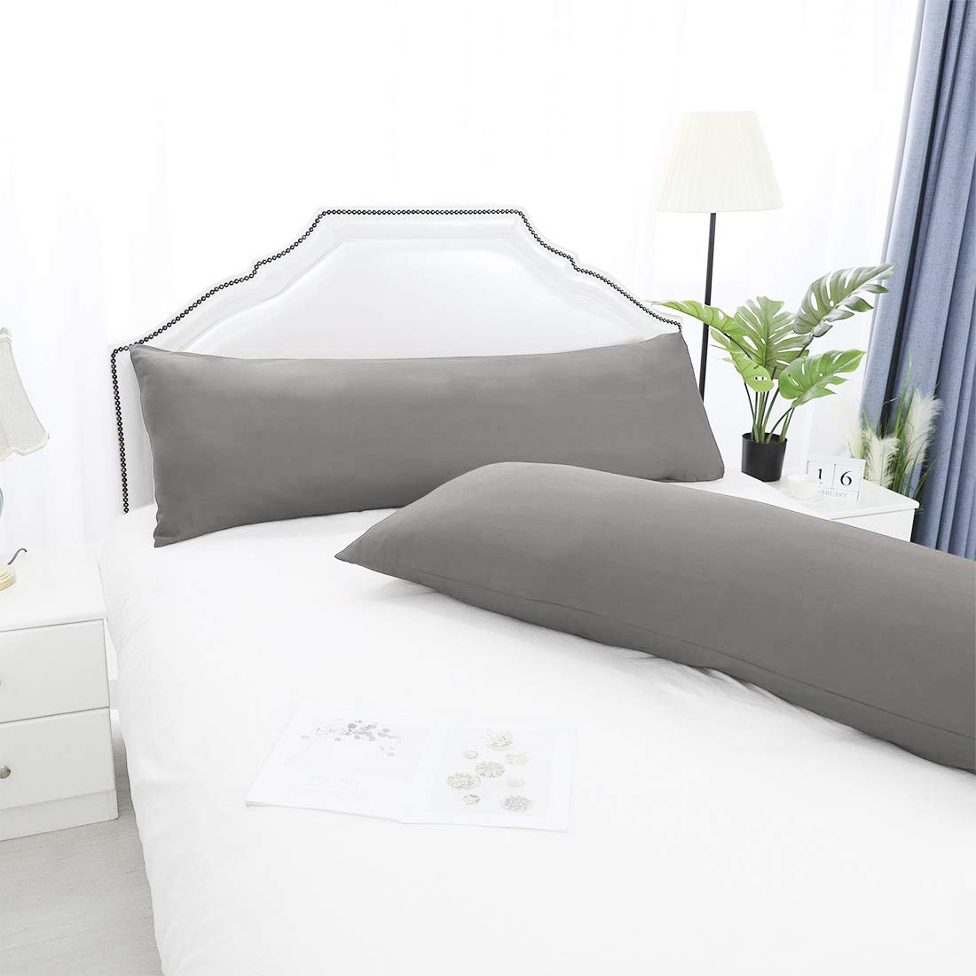 uxcell Set of 2 Soft Microfiber Body Pillow Covers 20x48 Inches, Grey - Breathable & Hypoallergenic Pillowcases for Adults, Perfect for Pregnancy Support, Back Pain Relief & Comfortable Sleep