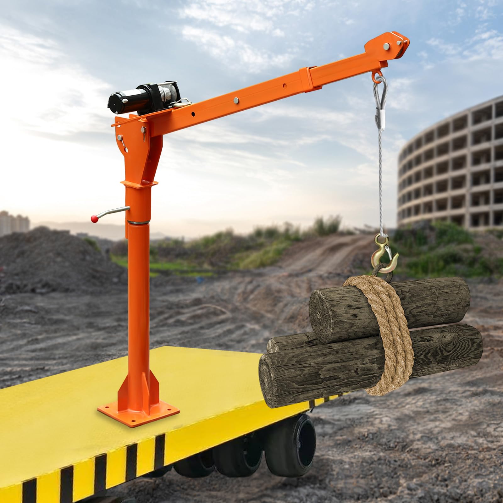 1100 lbs Folding Truck-Mounted Bed Crane Hoist with 12V 3500 lbs Electric Winch - Heavy Duty Pickup Truck Jib Crane for Loading/Unloading, Construction, Farm & DIY Projects