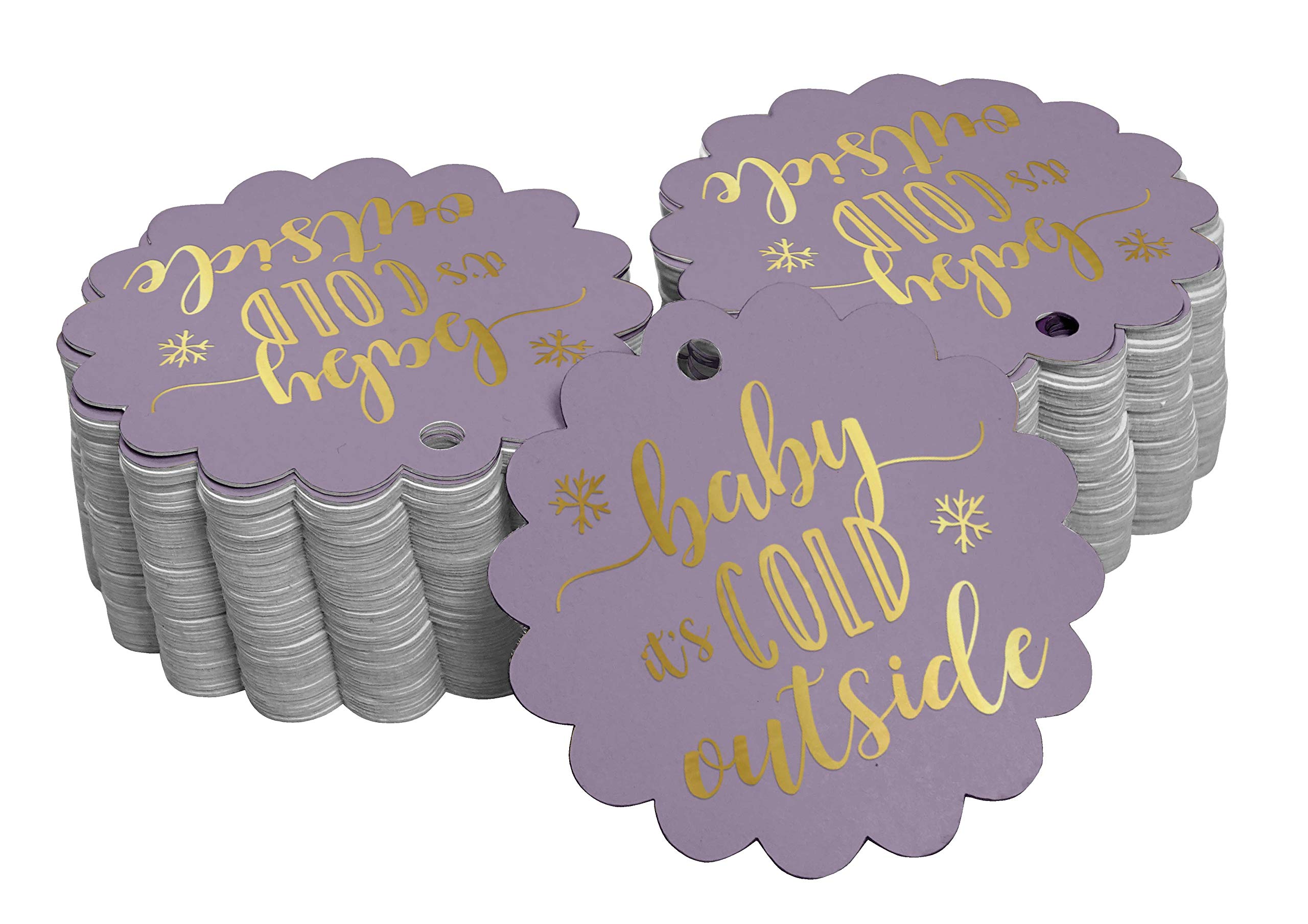 100pcs Gold Foil Paper Hang Tags - 'Baby It's Cold Outside' Themed Baby Shower Favor Tags | Perfect for Winter Baby Showers, Christmas Gifts & Holiday Party Decorations