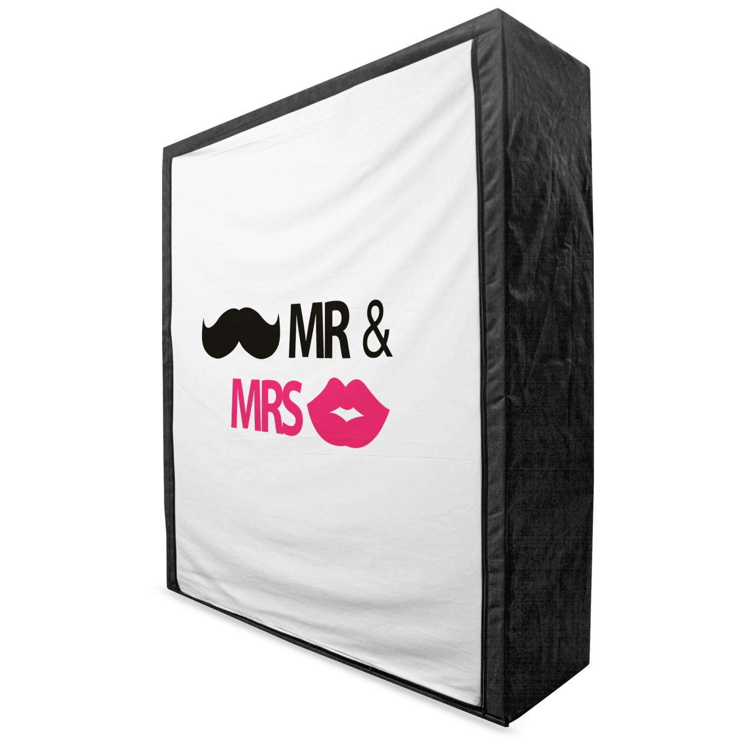 Ambesonne Portable Fabric Wardrobe - Funny Retro Mr & Mrs Lips Mustache Design, 59 Inch Clothing Organizer with Shelves for Wedding, Black Pink White | Perfect for Bedroom Closet Storage, Guest Room & Small Space Organization