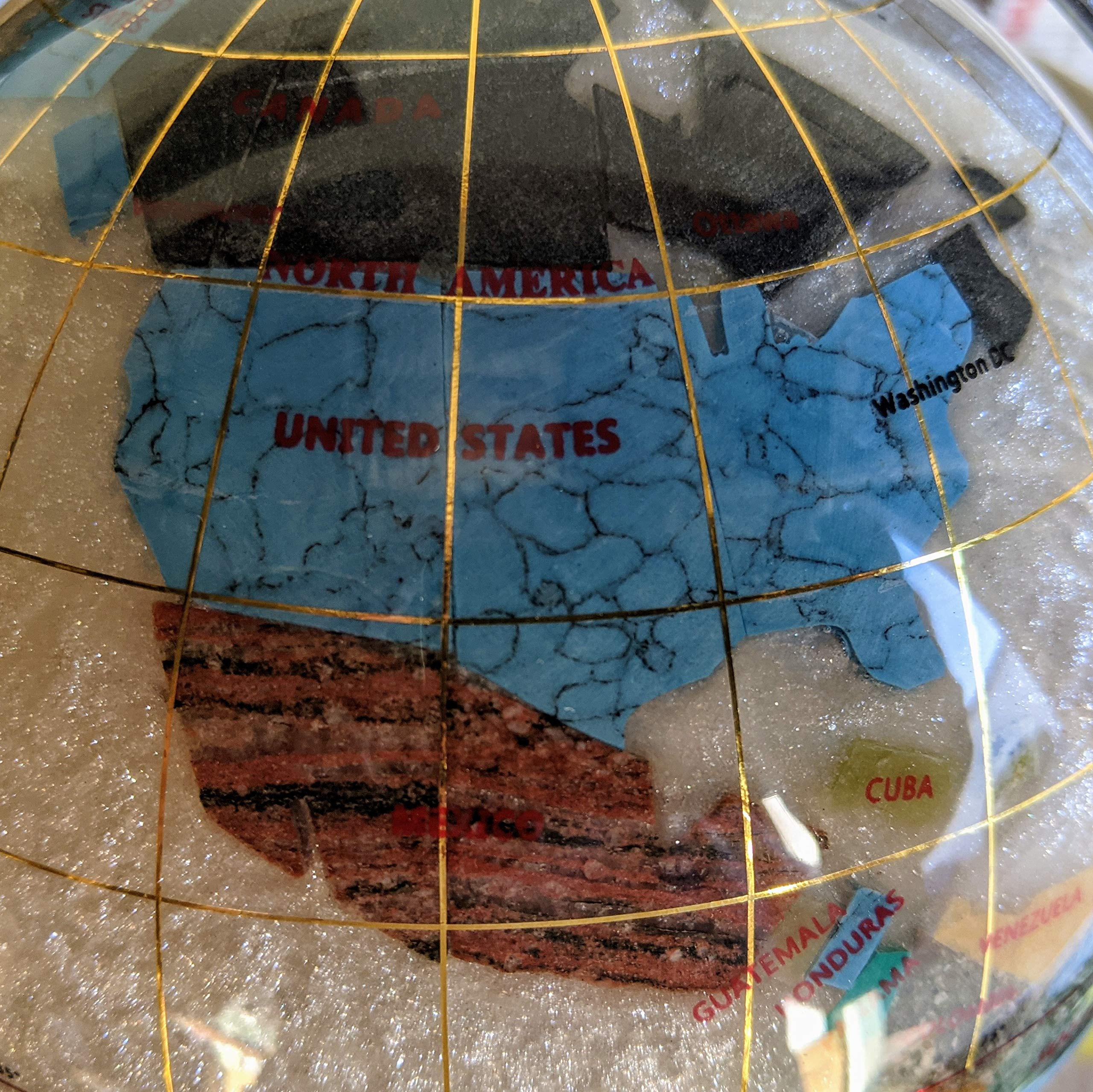 10-Inch Pearl Swirl Ocean Gemstone World Globe with Silver Stand - Unique Art Decor for Home, Office & Gift Giving
