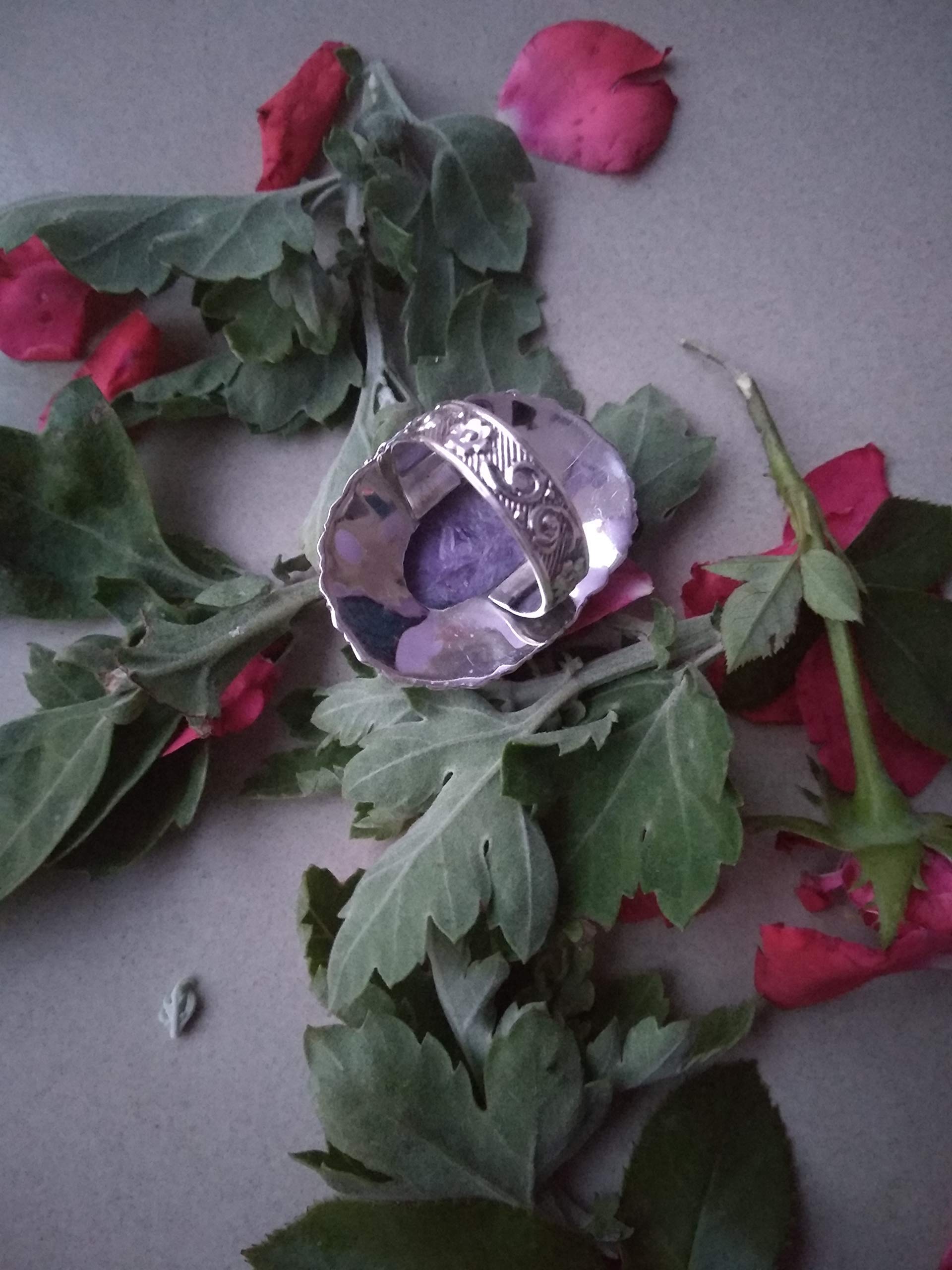 Handmade Charoite Silver Ring – Unique Oval Statement Ring, Nickel-Free Artisan Jewelry, Modern Classic Design for Anniversary Gifts & Special Occasions | Perfect for Weddings, Parties & Everyday Elegance