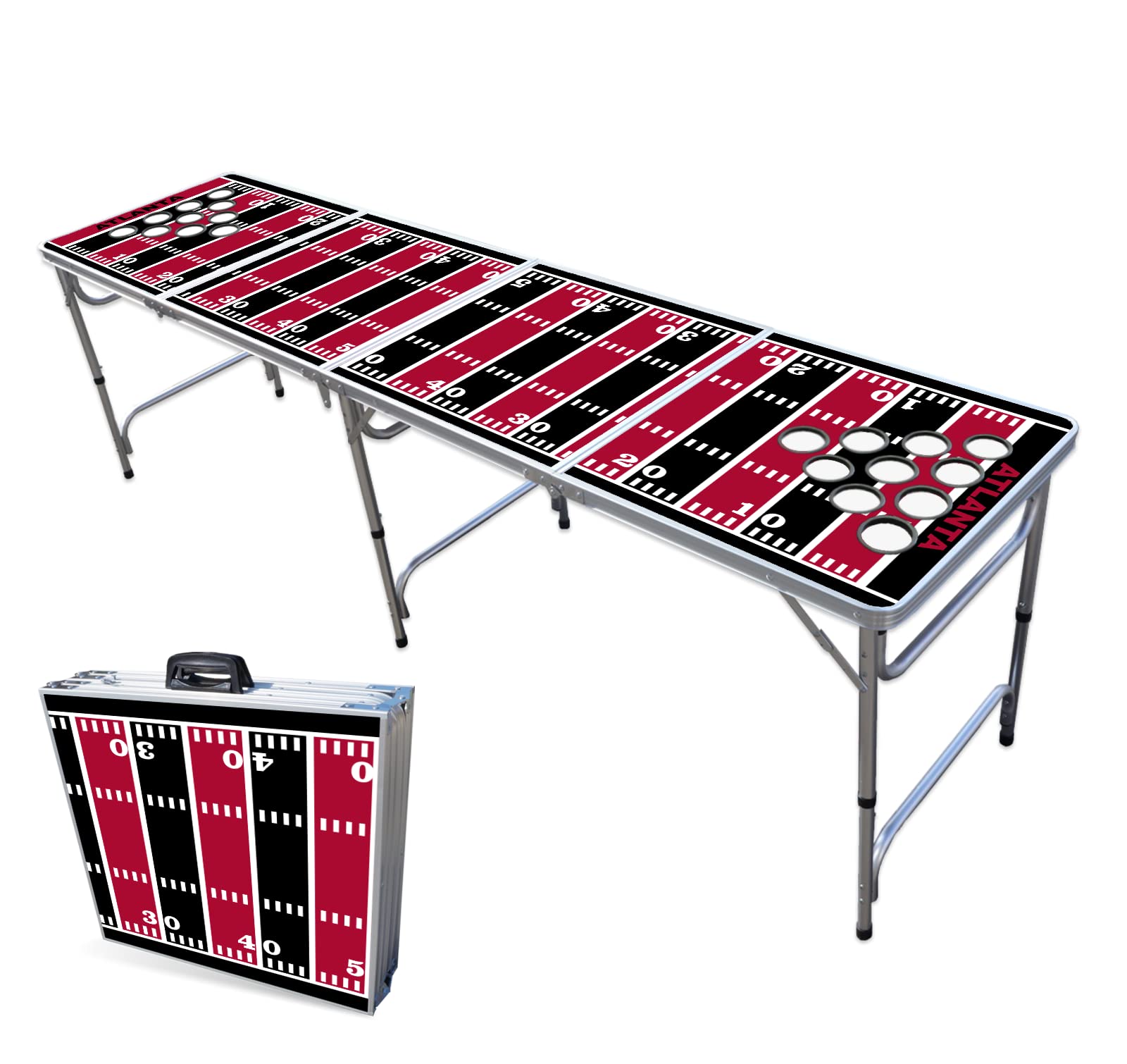 8-Foot Folding Portable Beer Pong Table with Optional Cup Holes & LED Lights - Atlanta Football Field Design - Perfect for Parties, Tailgating & Outdoor Games (Multiple Models Available)
