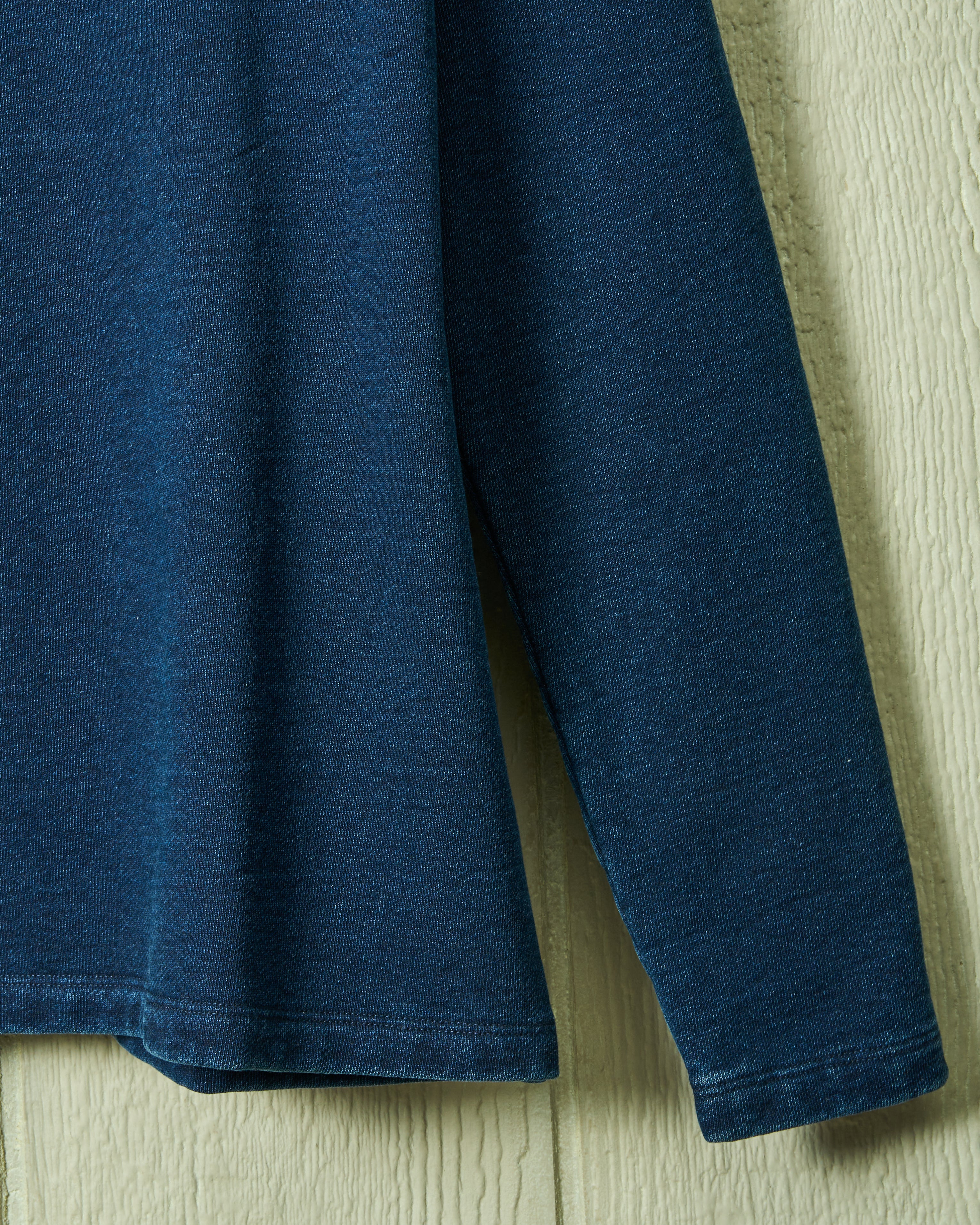 Dark Wash Indigo Loopback Terry Inlet Pullover - Cozy & Stylish Men's Hoodie for Casual Wear, Lounge & Outdoor Activities