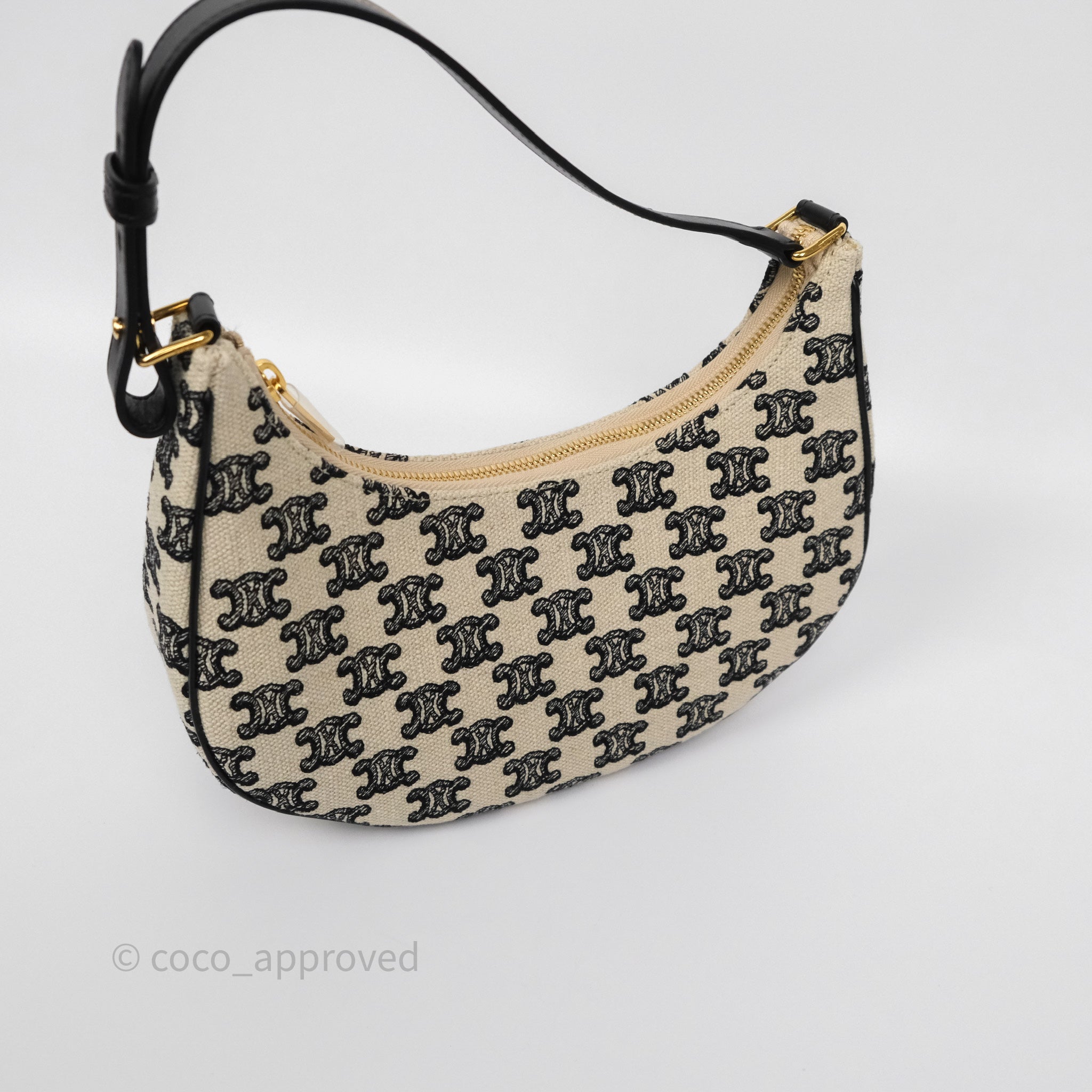 Celine Medium Ava Bag Triomphe Embroidered Black Natural Leather Crossbody Purse - Perfect for Work, Travel & Everyday Use