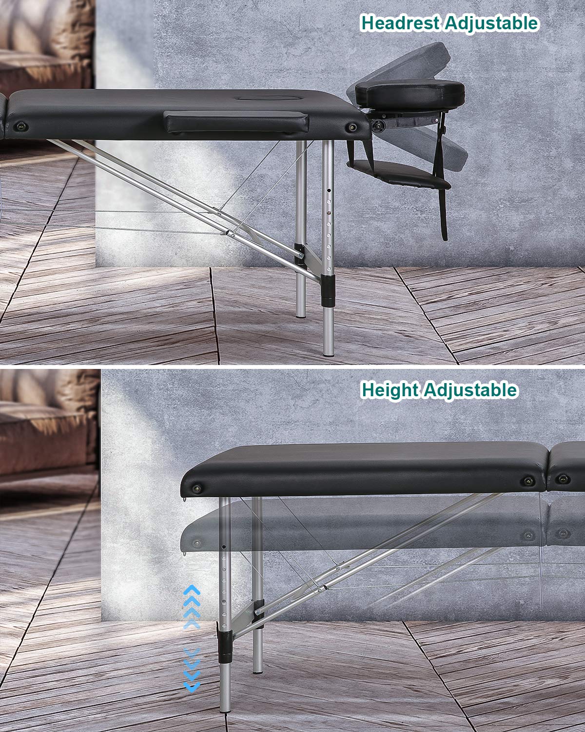 Portable Professional Massage Table - Adjustable Height 2-Section SPA & Facial Bed with Carrying Bag | Perfect for Home, Salon & Mobile Massage Therapists