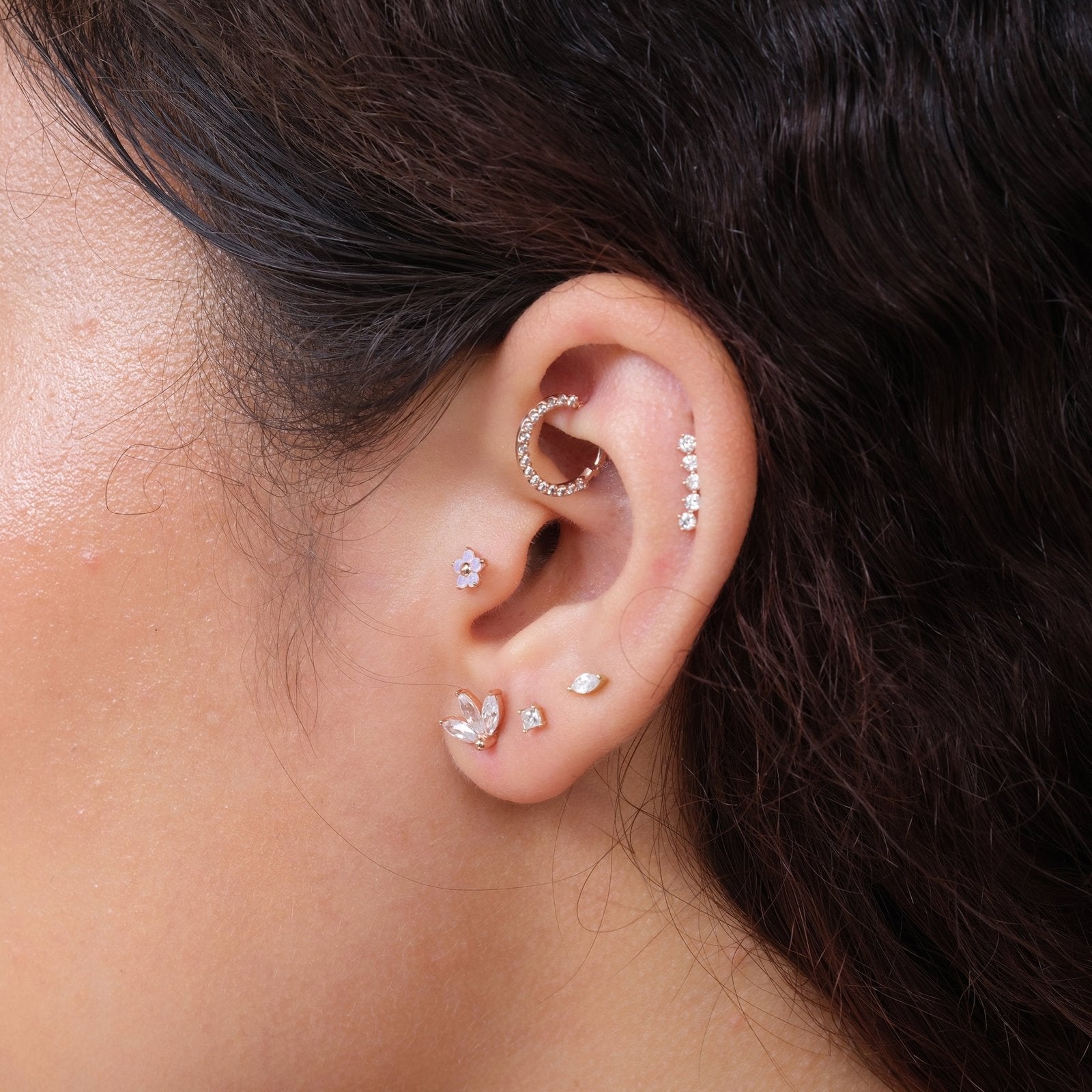 14K Rose Gold Gemstone Eternity Clicker Hoop Earrings for Women - Perfect for Weddings, Parties & Everyday Elegance
