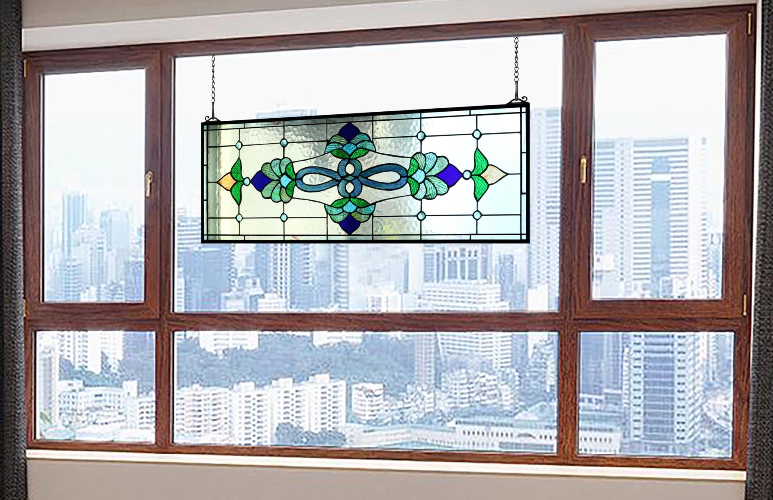Yogoart Extra Large Blue Victorian Stained Glass Window Panels - 35