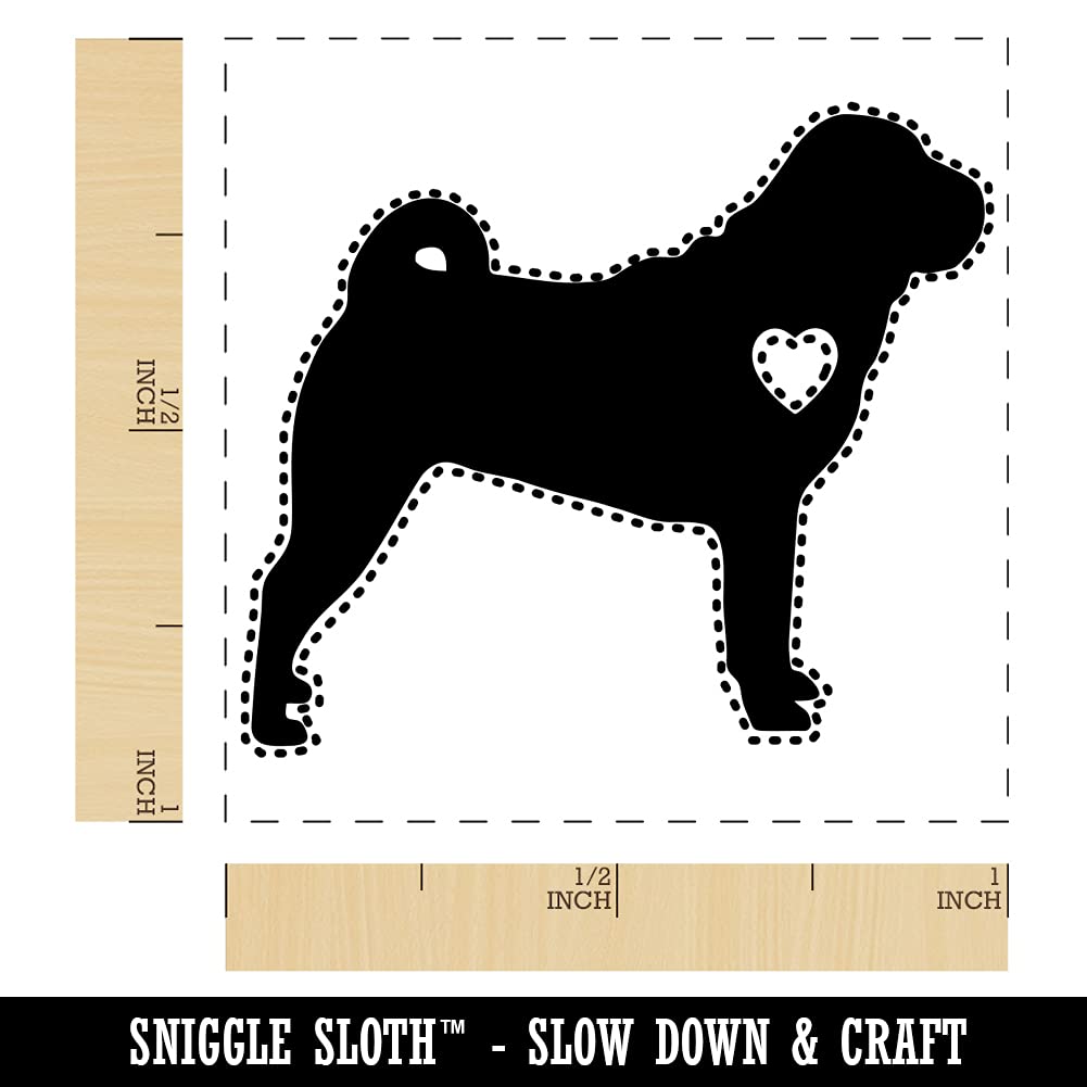 1 Inch Small Shar-Pei Dog with Heart Self-Inking Rubber Stamp - Red Ink Stamper for Scrapbooking, Card Making & DIY Crafts