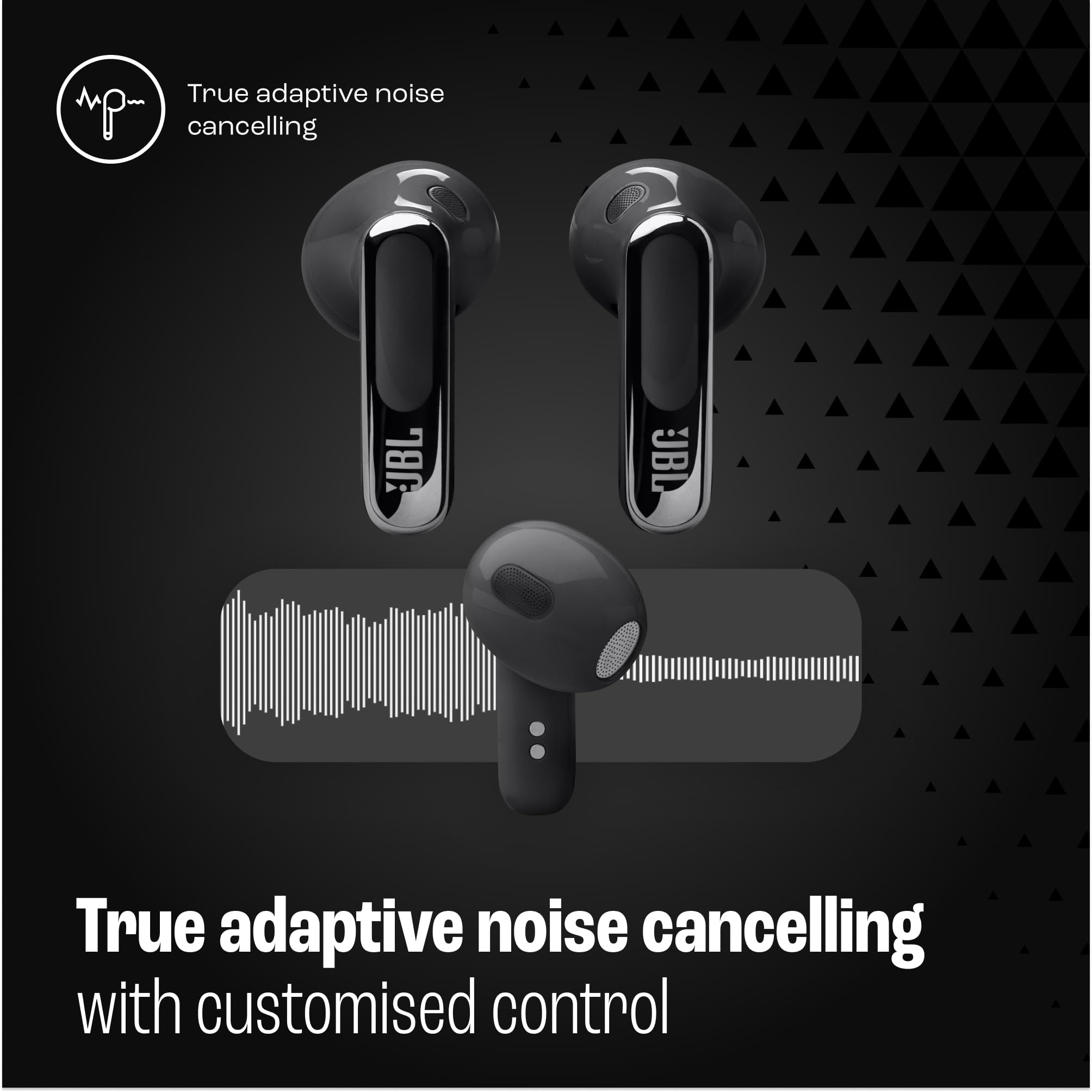 JBL Live Flex 3 Wireless Bluetooth Earbuds - 50H Battery, True Adaptive Noise Cancelling, Hi-Res Audio, IP54 Waterproof, Open-Back Stick Design (Black) | Perfect for Gym, Commuting & Travel