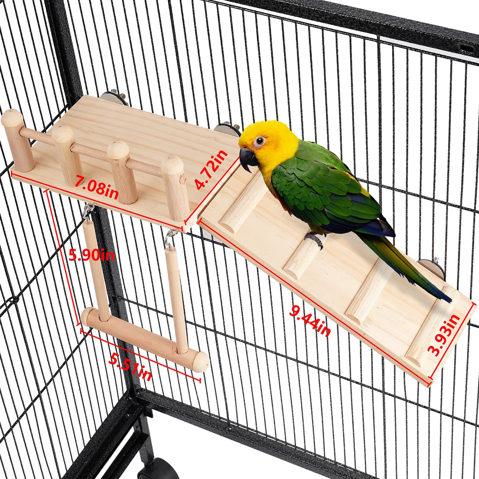Wooden Bird Perches Platform Swing with Climbing Ladder - Sturdy Parakeet Cage Accessories & Small Bird Play Gyms for Exercise | Perfect for Cockatiels, Lovebirds & Finches in Aviaries or Home Cages