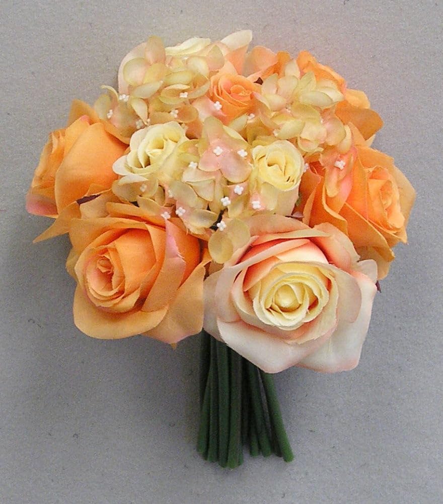 Elegant Orange Rose & Hydrangea Silk Wedding Bouquet - Realistic Artificial Flowers for Bridal Bouquets, Centerpieces & Home Decor