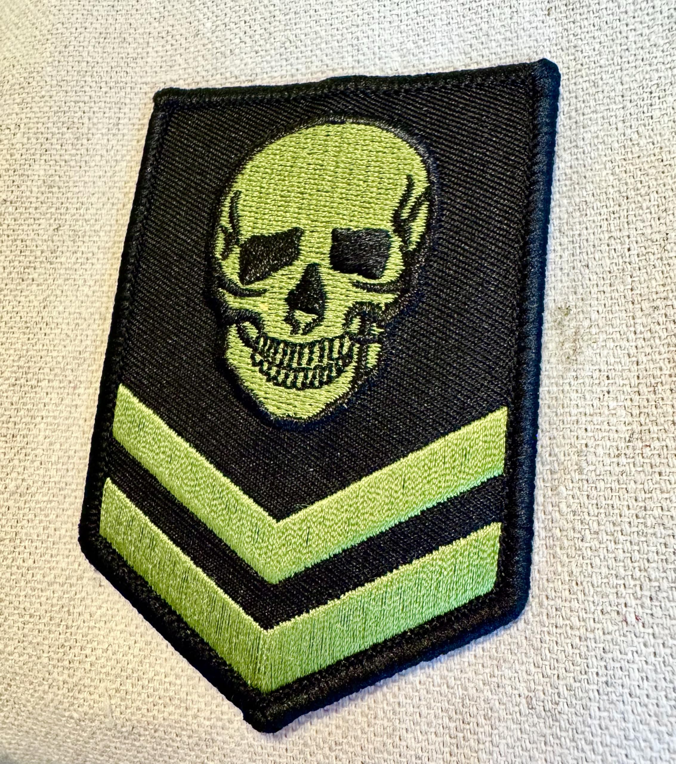 Green Skull Military Patch - Embroidered Iron-On Skeleton Brigade Emblem for Tactical Gear, Jackets & Backpacks | Army Style Badge for Outdoor, Cosplay & Motorcycle Enthusiasts