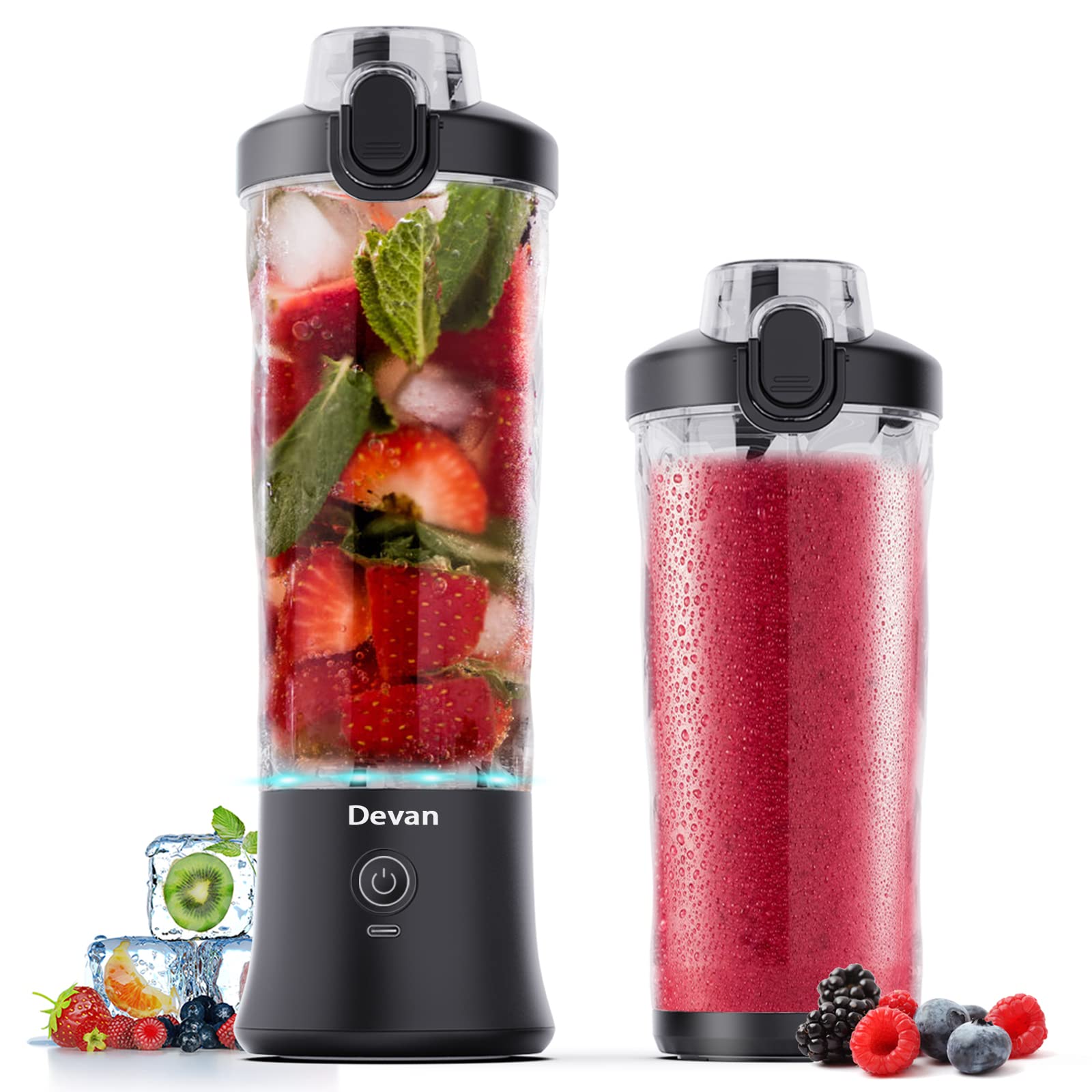 Portable Blender 270W - USB Rechargeable Smoothie Maker with 20oz BPA-Free Cup & Travel Lid - Perfect for Shakes, Smoothies & On-the-Go Blending - Ideal for Gym, Office, Travel & Outdoor Activities (Black)