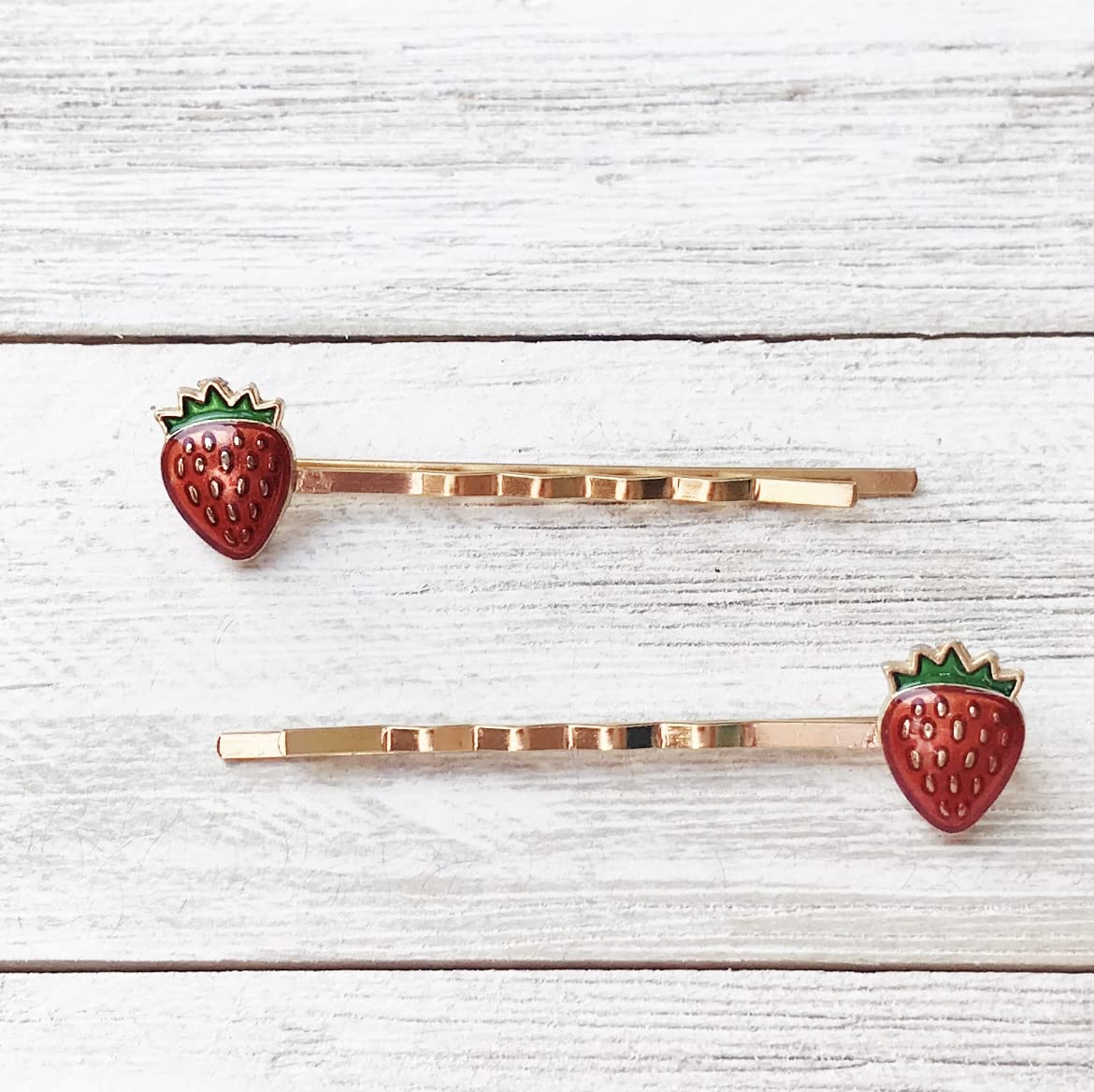 Strawberry Bobby Pins for Women - Gold Enamel Fruit Hair Clips | Cute Foodie Jewelry Gifts for Girls | Perfect for Weddings, Parties & Everyday Hair Accessories