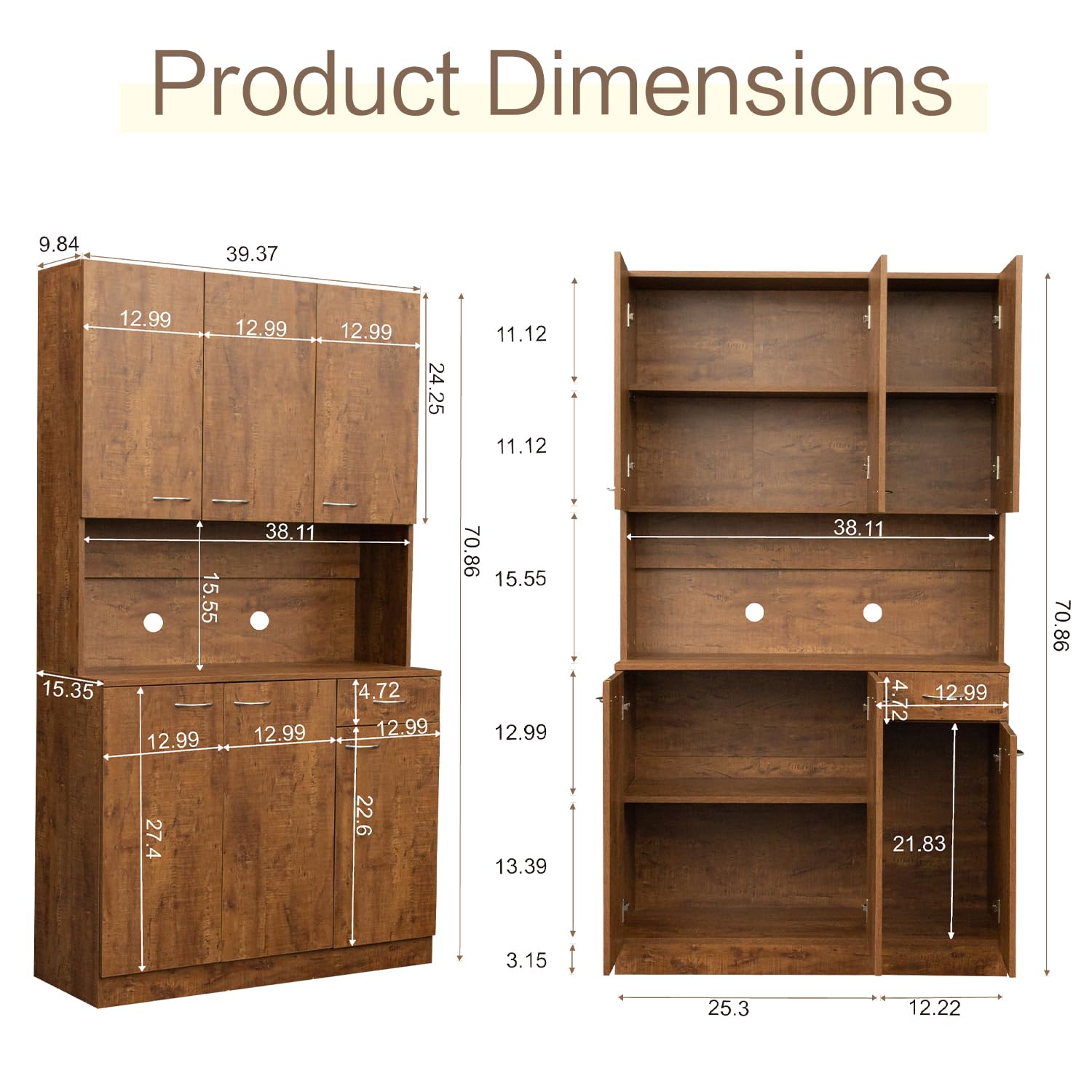 WERSMT Freestanding Kitchen Pantry Cabinet with Storage - Microwave Hutch, Buffet Cabinet, Tall Storage Unit with Door & Drawer in Walnut Finish | Perfect for Small Kitchens, Dining Rooms & Home Organization