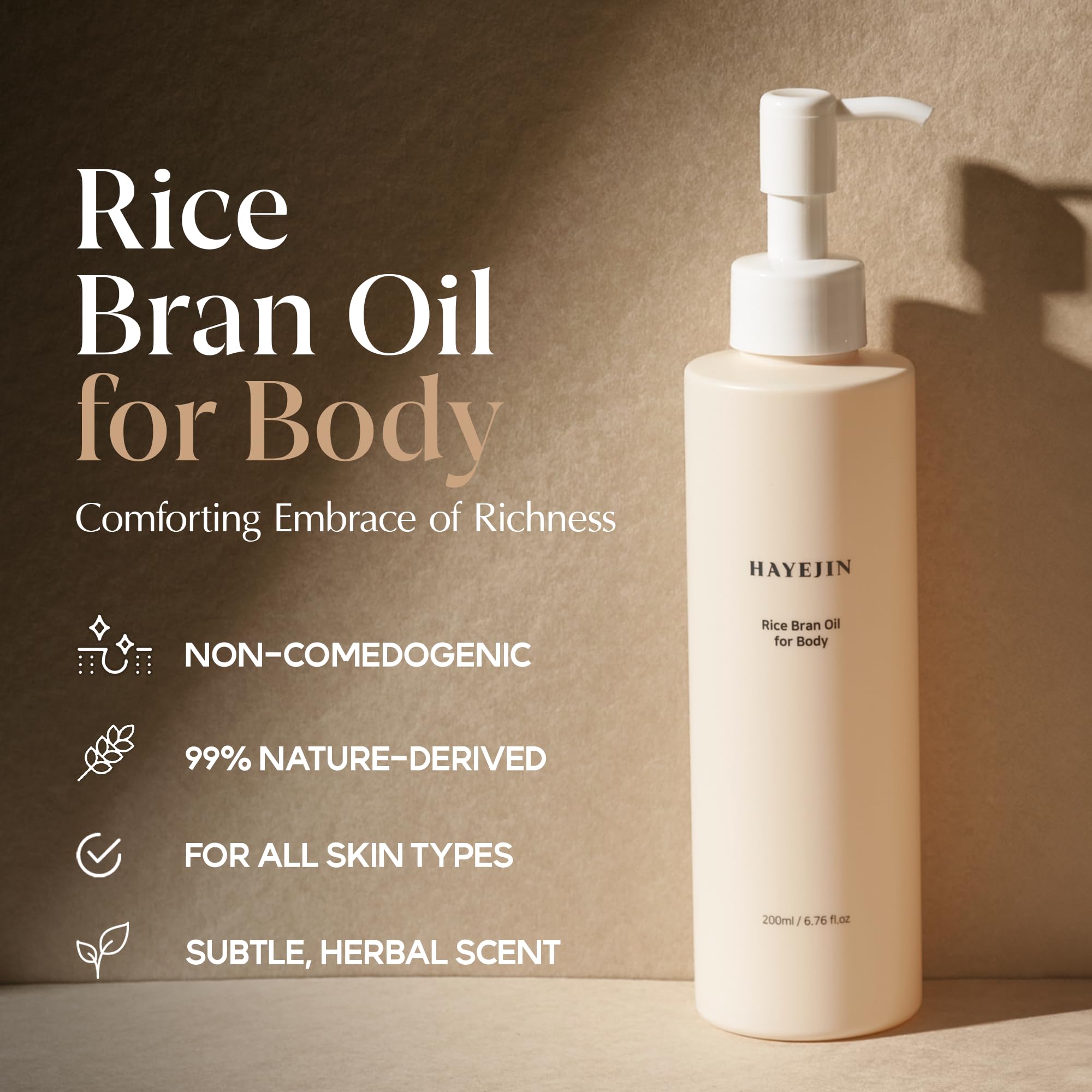 HAYEJIN Rice Bran Body Oil for Dry Skin - Moisturizing & Hydrating Body Oil for Men & Women with Fermented Rice Bran Extract - 6.76 Fl Oz - Perfect for Daily Skincare Routine & Post-Shower Hydration
