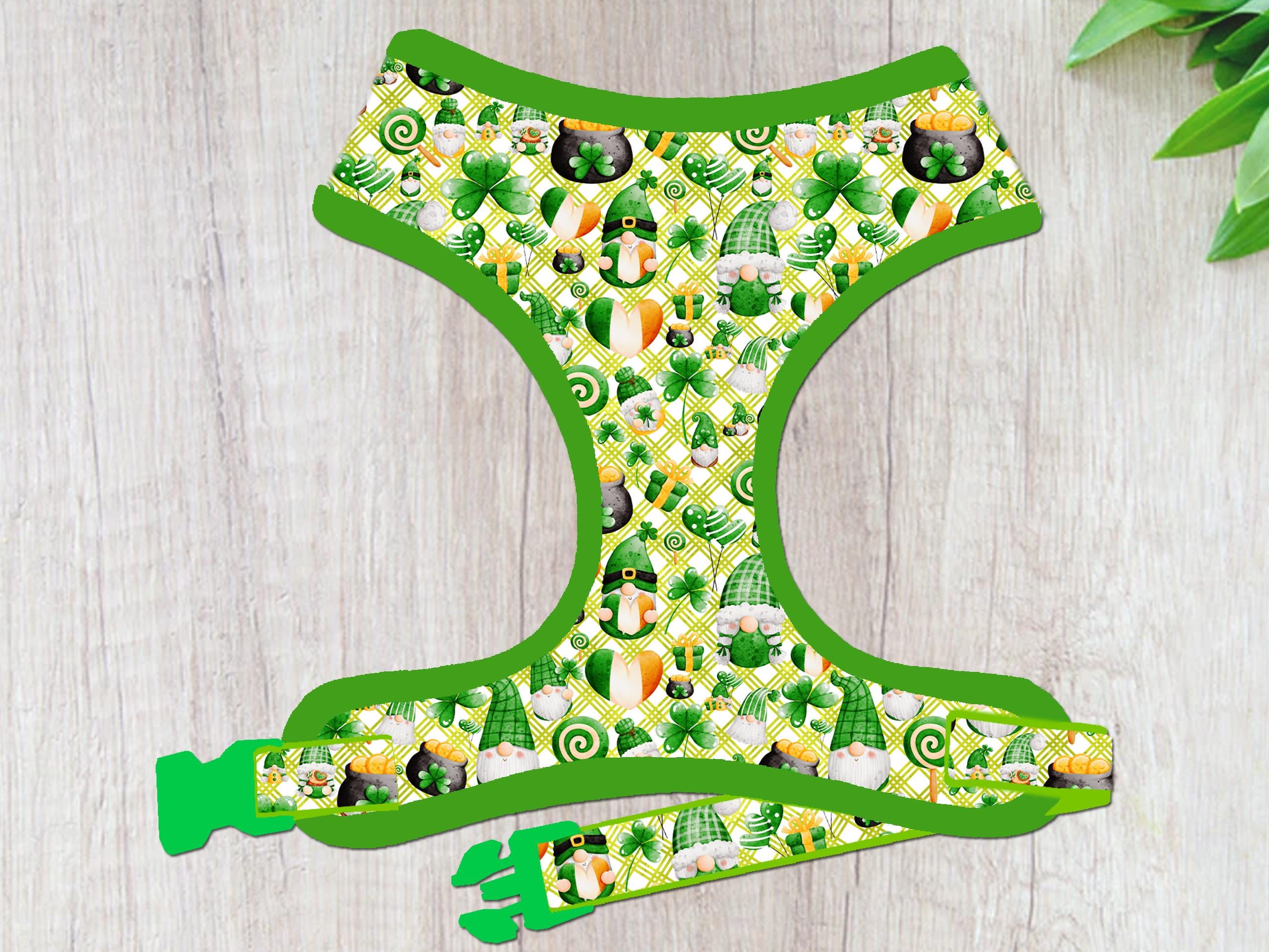 St. Patrick's Day Dog Harness with Gnome & Plaid Design - Perfect for Festive Pet Outfits and Irish-Themed Celebrations