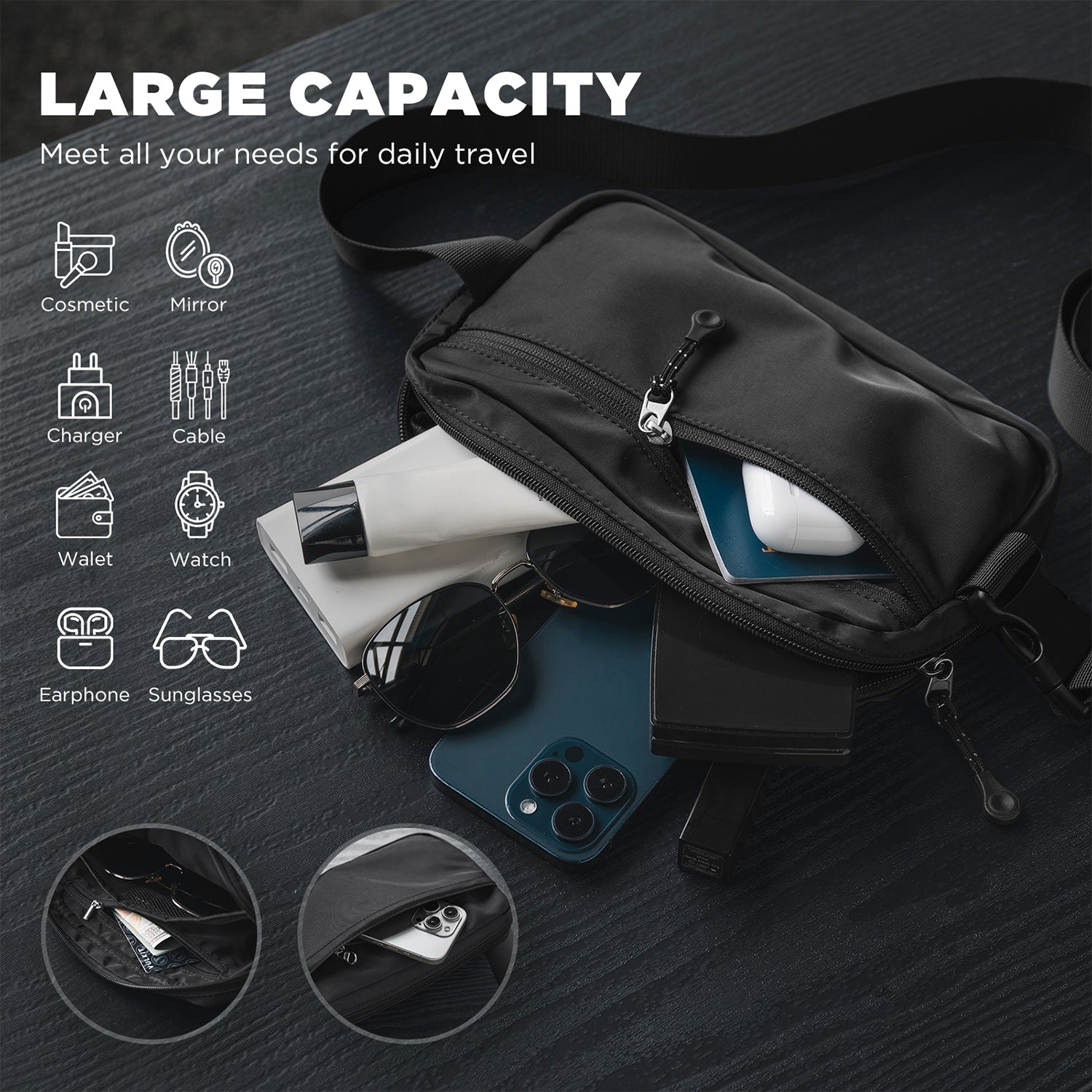 VB101 Waterproof Waist Pack for Men & Women - Adjustable Crossbody Fanny Pack for Running, Hiking, Travel & Outdoor Activities | Unisex Fashionable Belt Bag with Secure Zipper Pockets