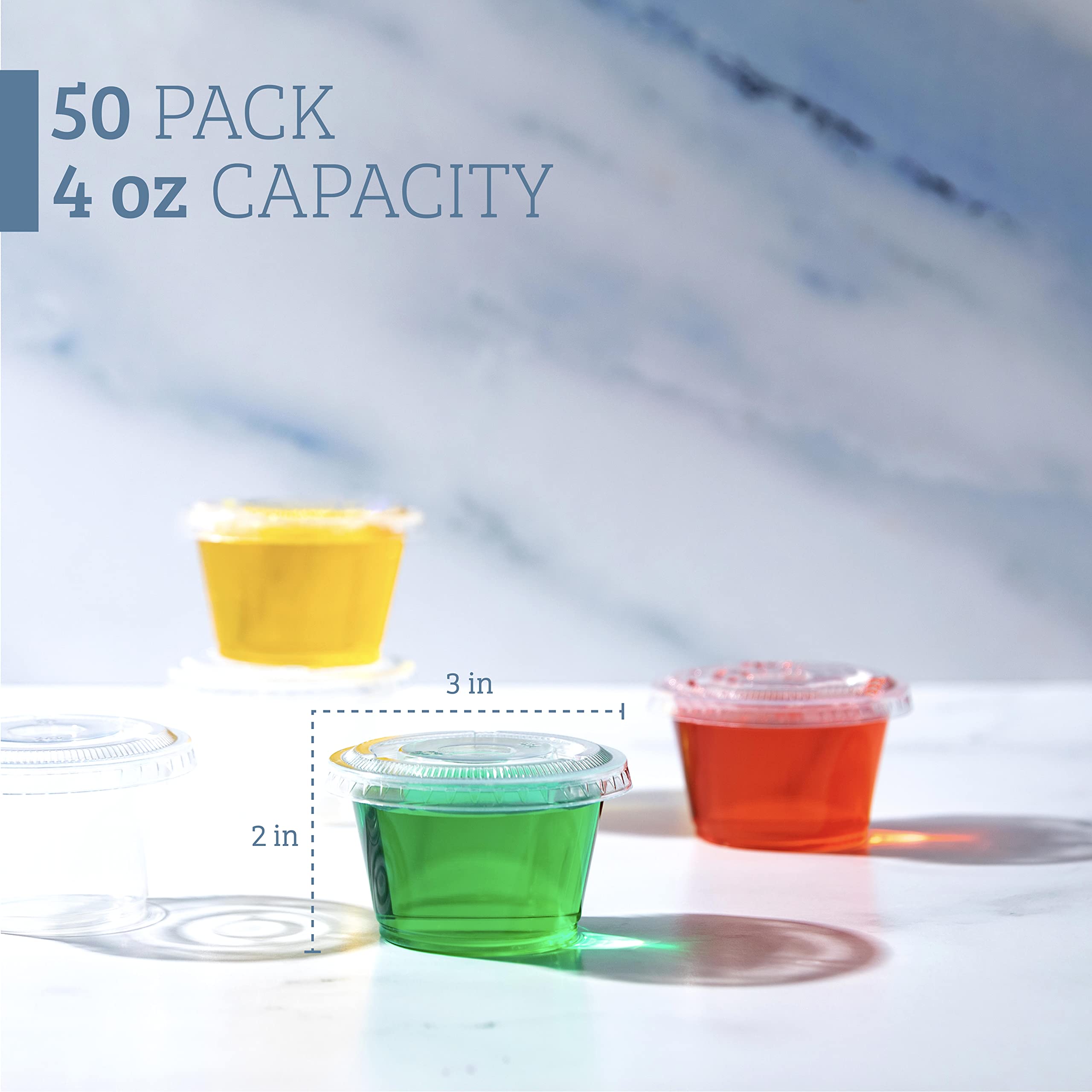 50 Sets - 4 oz. GalaShield Jello Shot Cups with Lids | Small Plastic Condiment Containers for Sauces, Dressings, Portion Control | Perfect for Parties, Catering & Food Storage | BPA-Free & Reusable