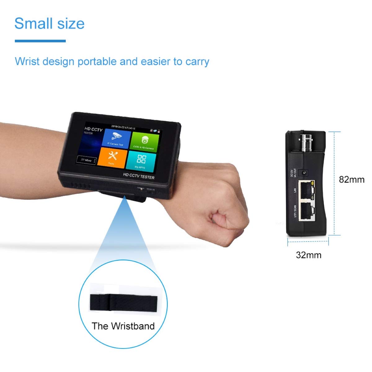 4 Inch Touch Screen H.265 4K IP Camera Tester - Portable CCTV CVBS Analog Tester with Built-in WiFi, POE, 8GB TF Card, HDMI Output & RJ45 TDR - Ideal for Security Camera Installation & Maintenance (Wrist-Mounted IPC Tester)