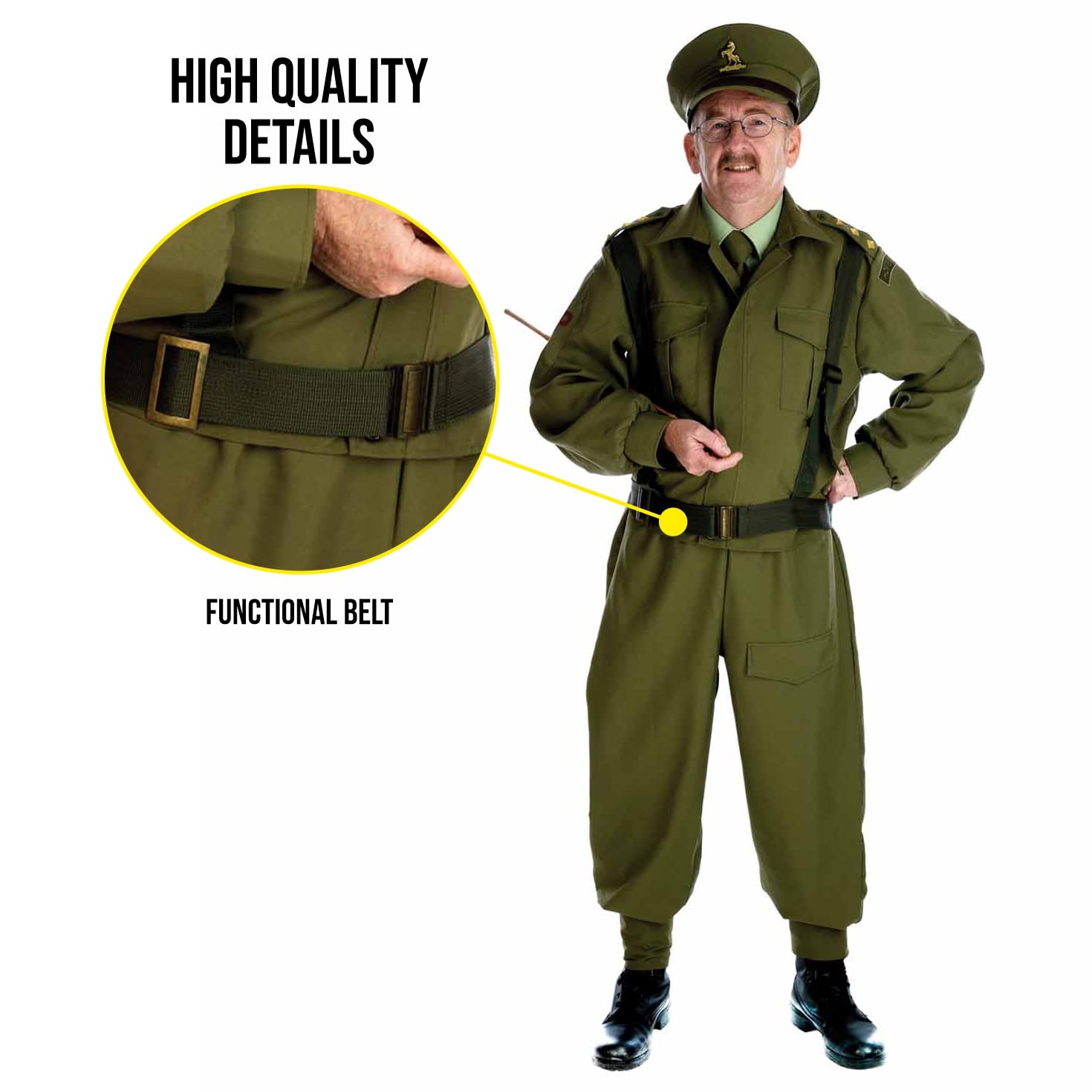 WWII Army Soldier Costume for Men - Authentic WWII Military Uniform Halloween Outfit - Perfect for Halloween Parties, Cosplay & Historical Reenactments