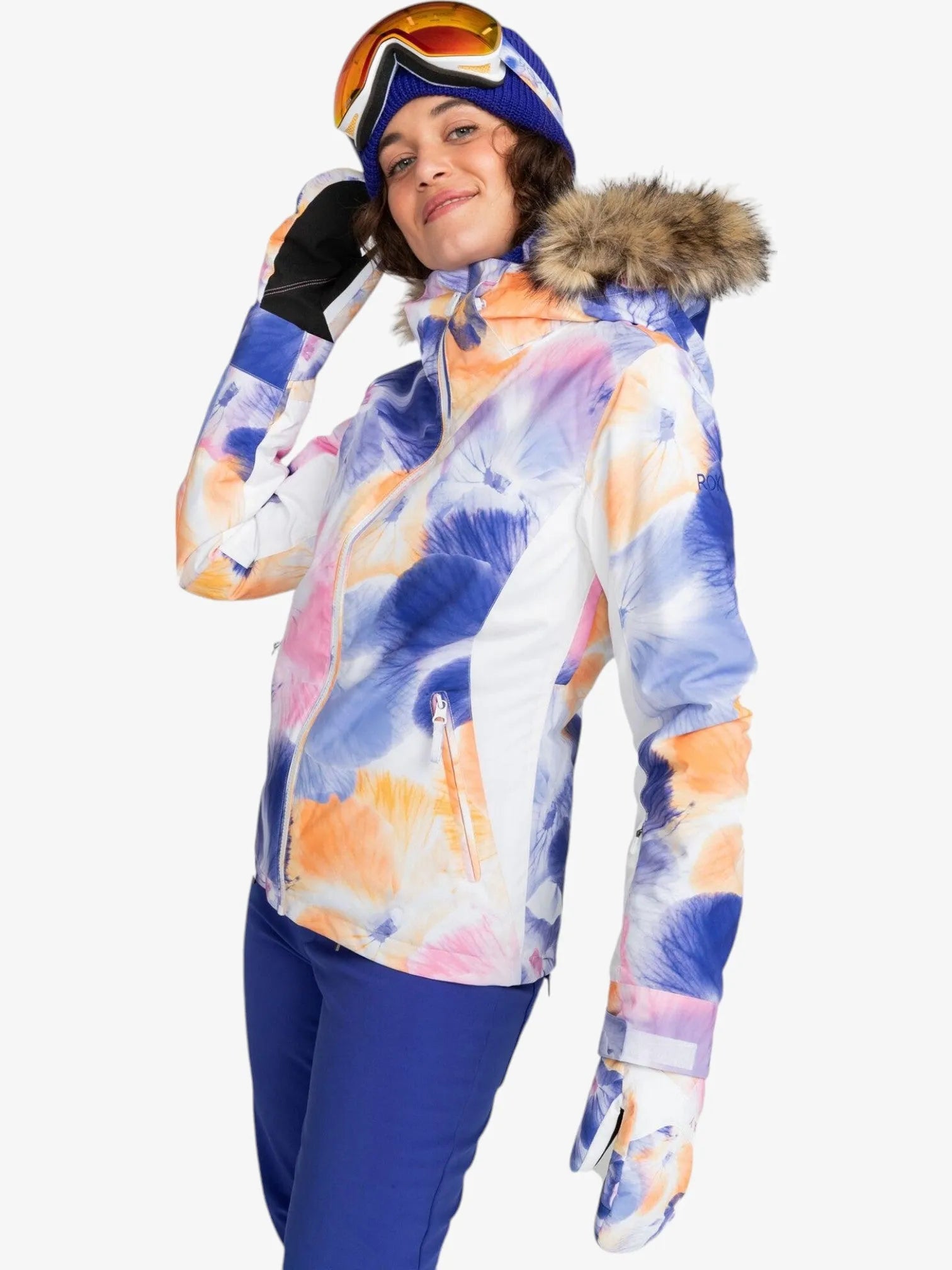 Roxy Women's Jet Ski Snow Jacket - Waterproof Winter Coat for Skiing & Snowboarding - Purple & White Camouflage Design