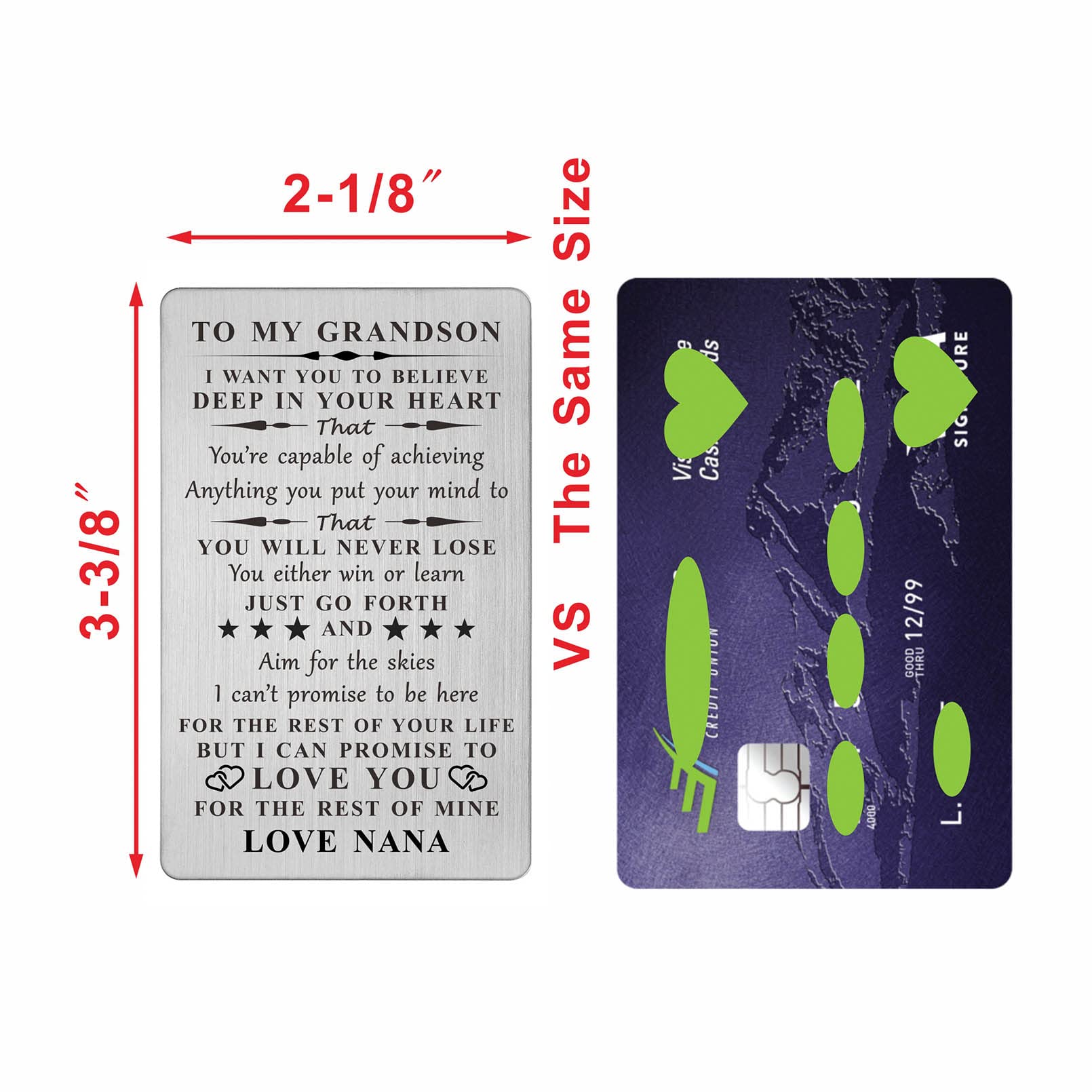 Personalized Engraved Metal Wallet Card for Grandson - Thoughtful Gift for Graduation, Birthday & Christmas - Perfect Keepsake from Grandma (Nana) - Great for Everyday Carry, Special Occasions & Memory Preservation