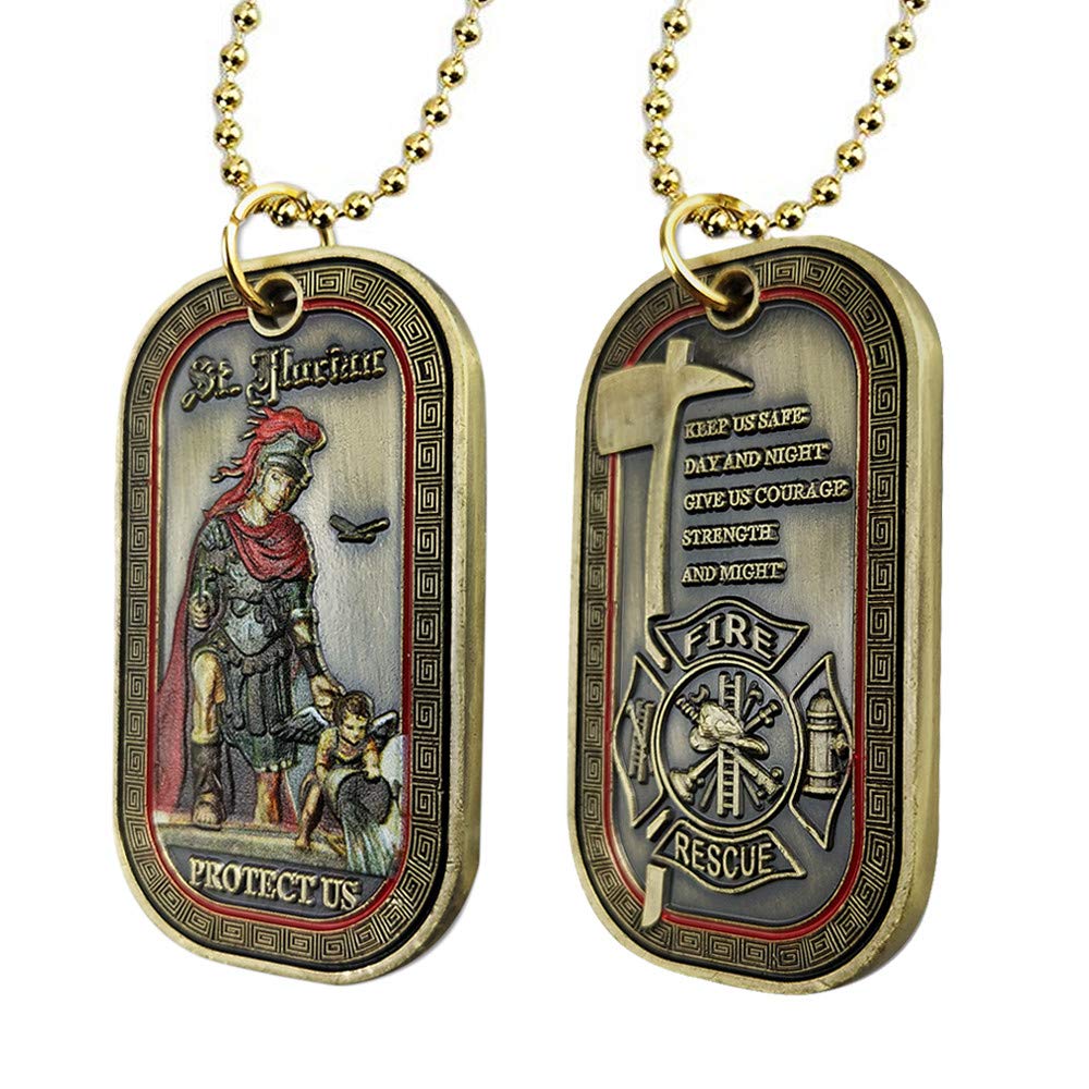 Saint Florian Firefighters Challenge Coin - Fireman Prayer Dog Tags Pendant Necklace for First Responders - Perfect for Gifts, Memorials & Everyday Wear