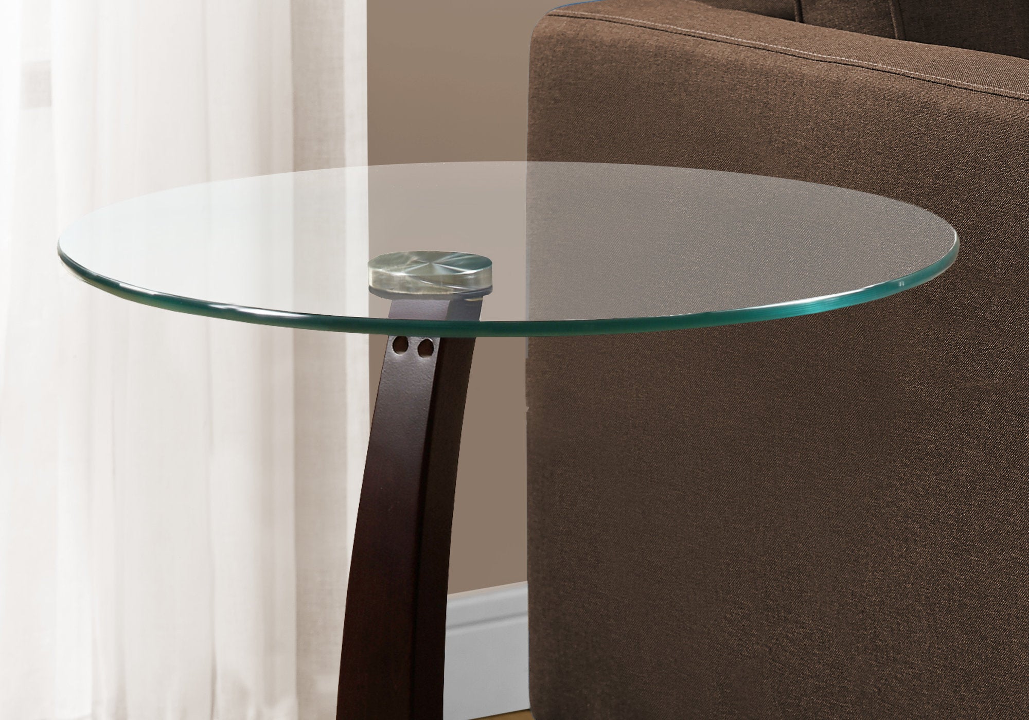 Stylish Cappuccino Bentwood Accent Table with Tempered Glass Top - Perfect for Living Room, Bedroom, or Office Décor