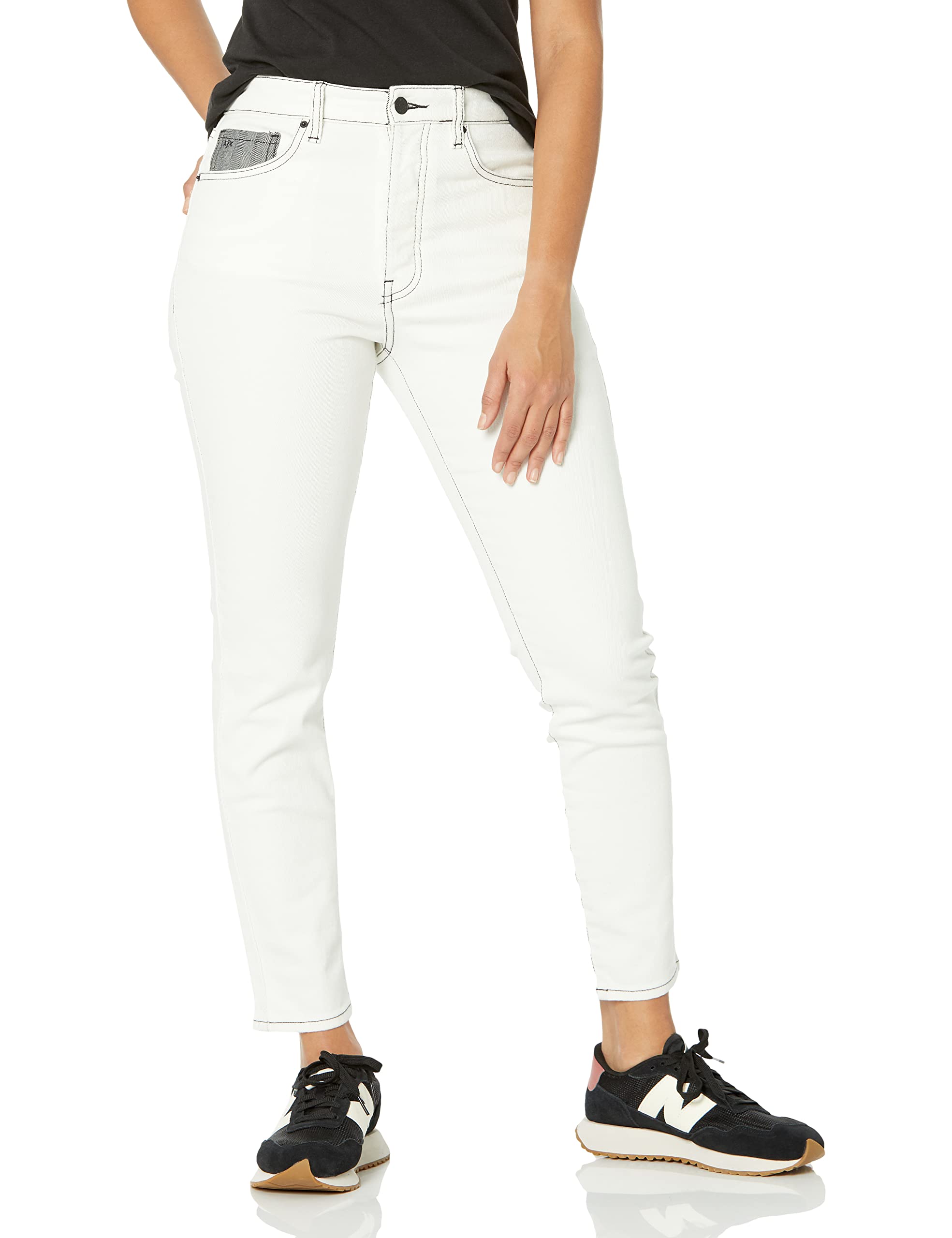 A|X ARMANI EXCHANGE Women's White Washed Carrot Fit 5-Pocket Denim Jeans | Slim Tapered Leg for Casual & Office Wear