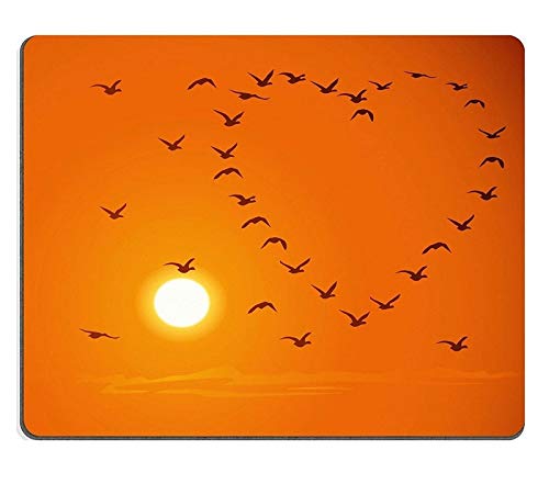 Premium Gaming Mouse Pad with Natural Rubber Base - Heart-Shaped Flock of Birds Silhouette Against Sunset & Orange Sky (M0A03858) - Perfect for PC, Laptop, Office & Esports Gaming Setup