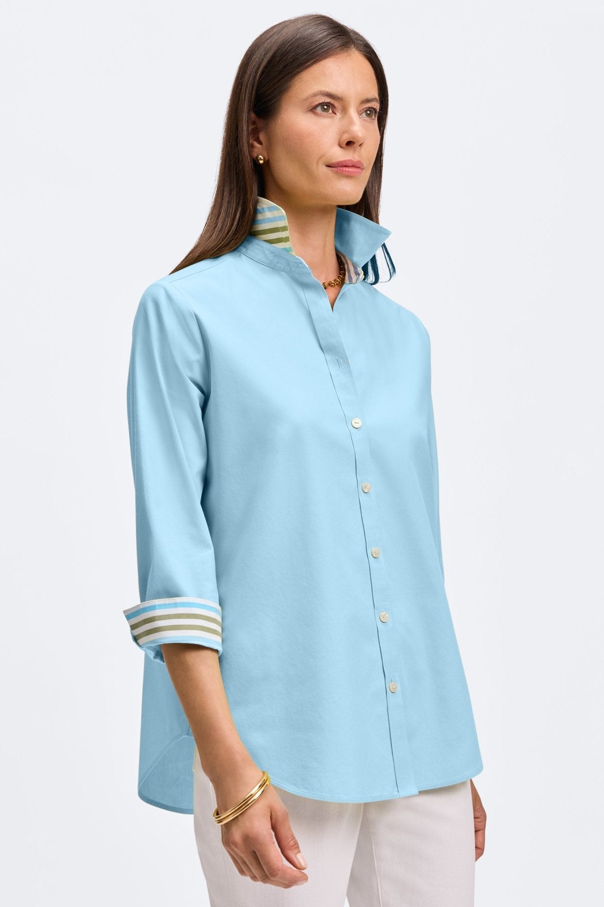 Margie No Iron Pinpoint 3/4 Sleeve Shirt for Women - Wrinkle-Free Comfort Office Wear & Business Casual Attire