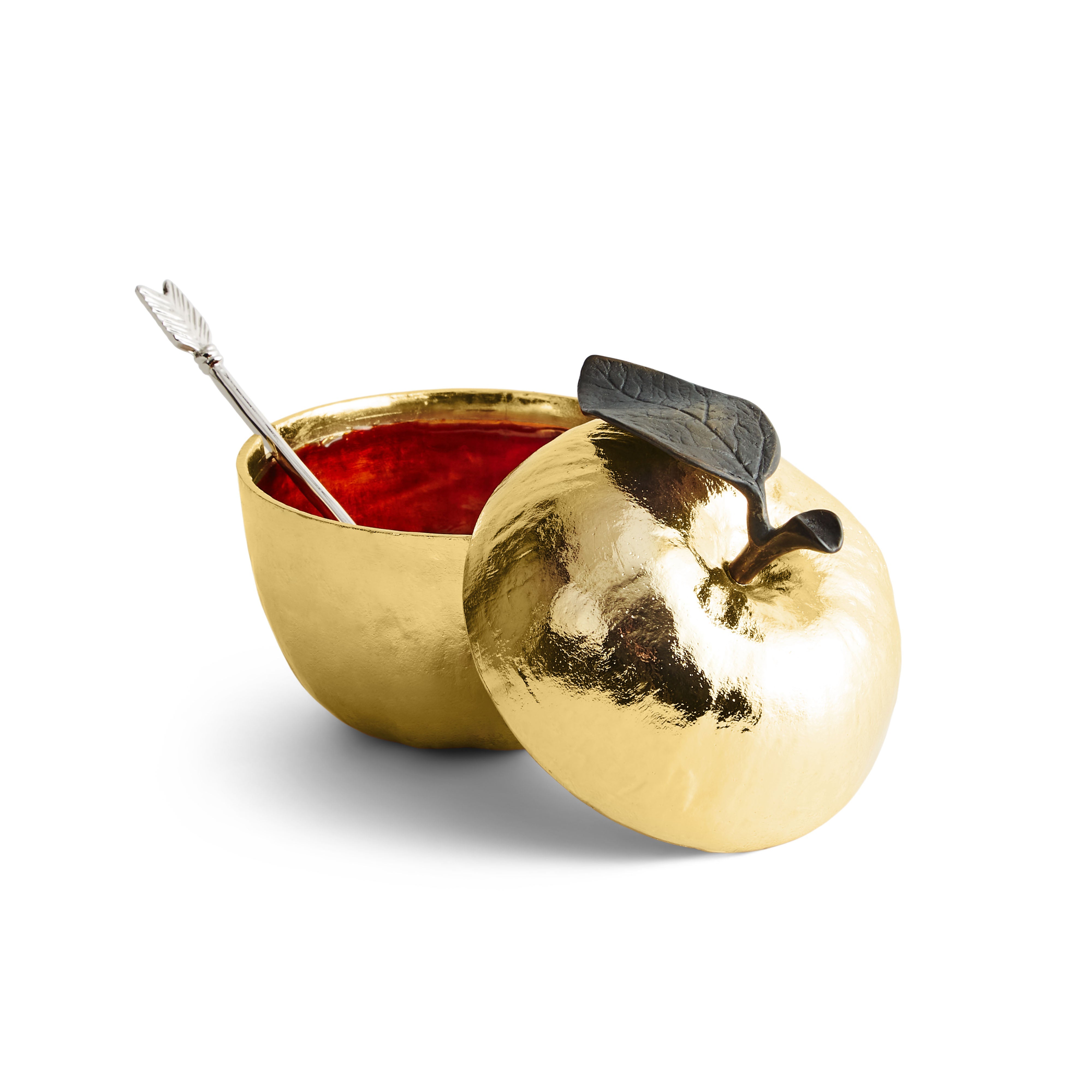 Premium Nickel-Plated Apple Honey Pot with Spoon - Elegant Honey Dispenser for Tea, Coffee, Toast & Dessert Presentation