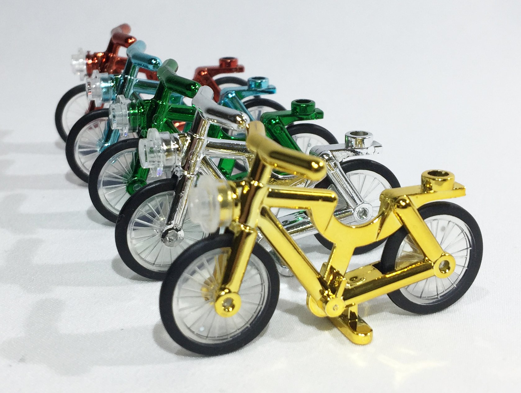 Brick Loot 5-Pack Chrome Bicycle Building Blocks - Red, Green, Blue, Silver, Gold - Compatible with Major Brands - Perfect for Kids' STEM Toys, DIY Projects & Collectors Displays