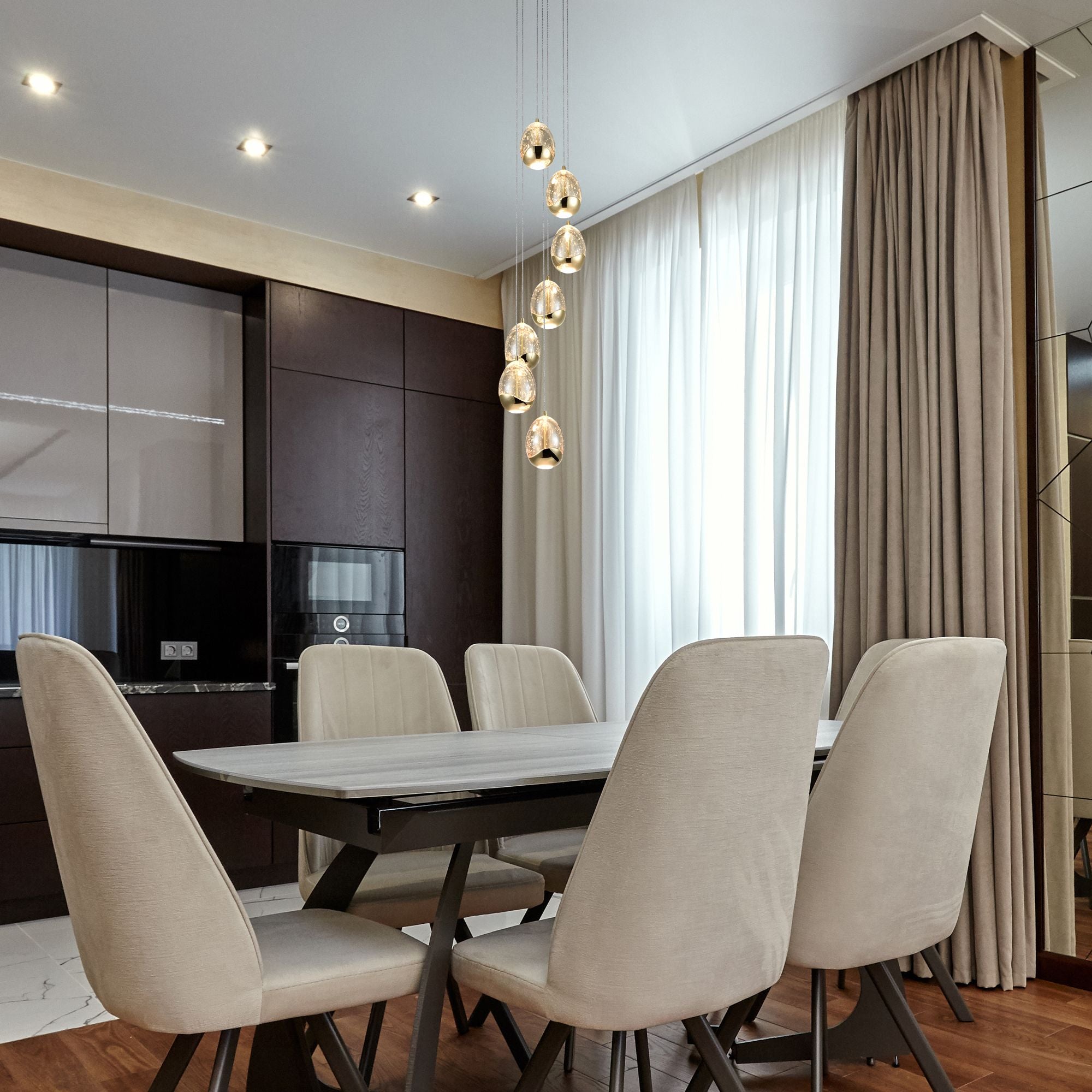 VONN Venezia 7-Light Gold LED Chandelier - Modern Crystal Ceiling Light Fixture for Dining Room, Living Room & Bedroom Lighting