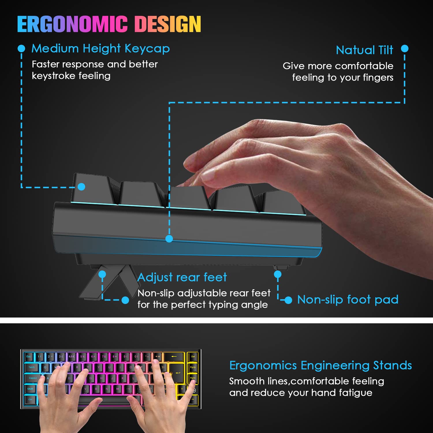 LexonElec 60% RGB Mechanical Keyboard - Red Switches for Gaming & Office