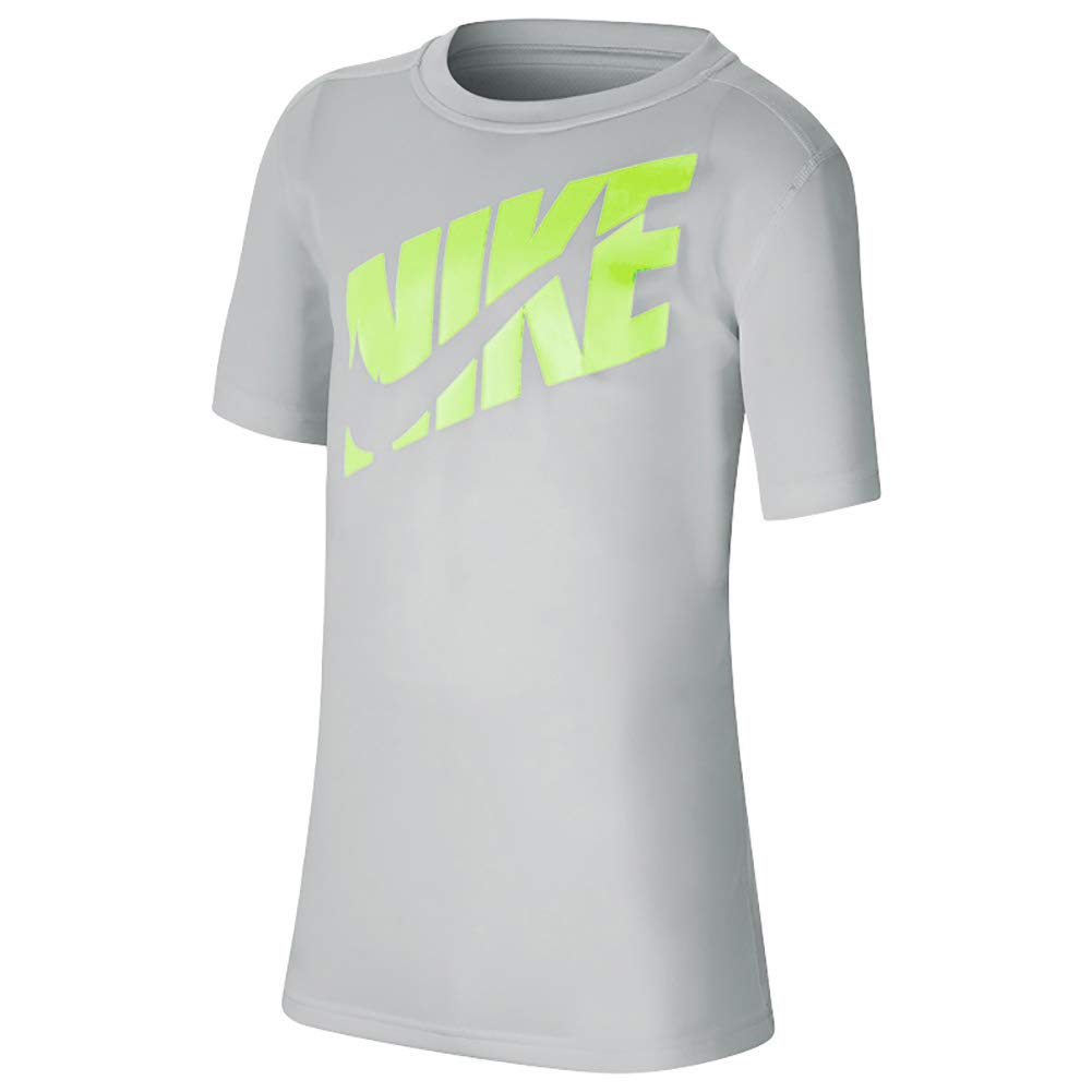 Nike Kids Boys HBR+ Perforated Short Sleeve T-Shirt - Light Smoke Grey & Ghost Green - Size 8 (Big Kids) - Breathable & Comfortable for Sports & Outdoor Activities