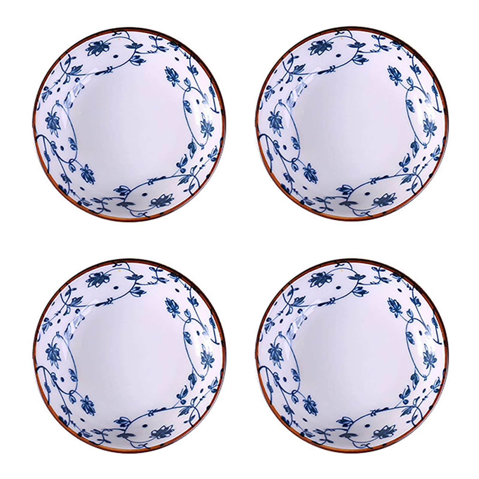 4 Pack Blue and White Porcelain Appetizer Plates - Floral Design 3.5 Inch Shallow Dishes for Salad, Dessert, Snacks & Party Serving | Elegant Tang Grass Pattern for Home Dining & Entertaining